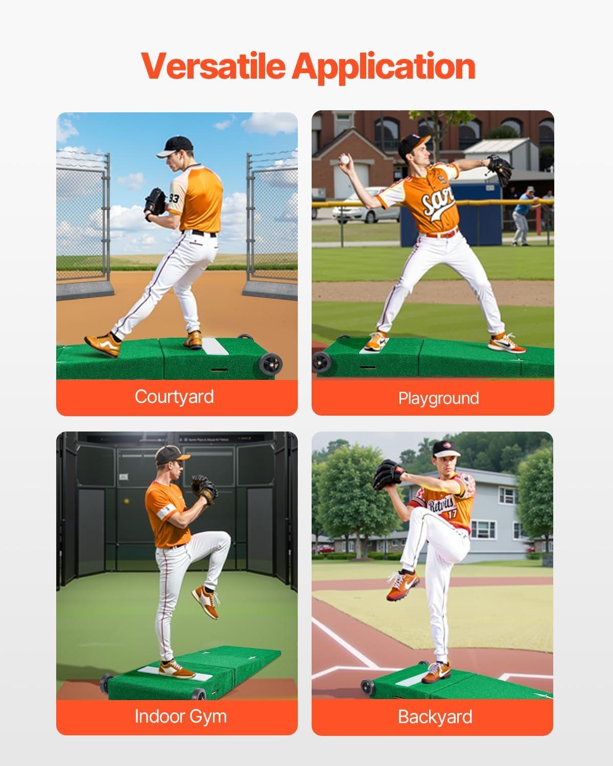 image:imageVEVOR Pitching Mound Baseball Game Mound IndoorOutdoor Pitching Practice and Training Equipment Softball Pitching Aids with Antifade Turf and Pitching RubberGreen