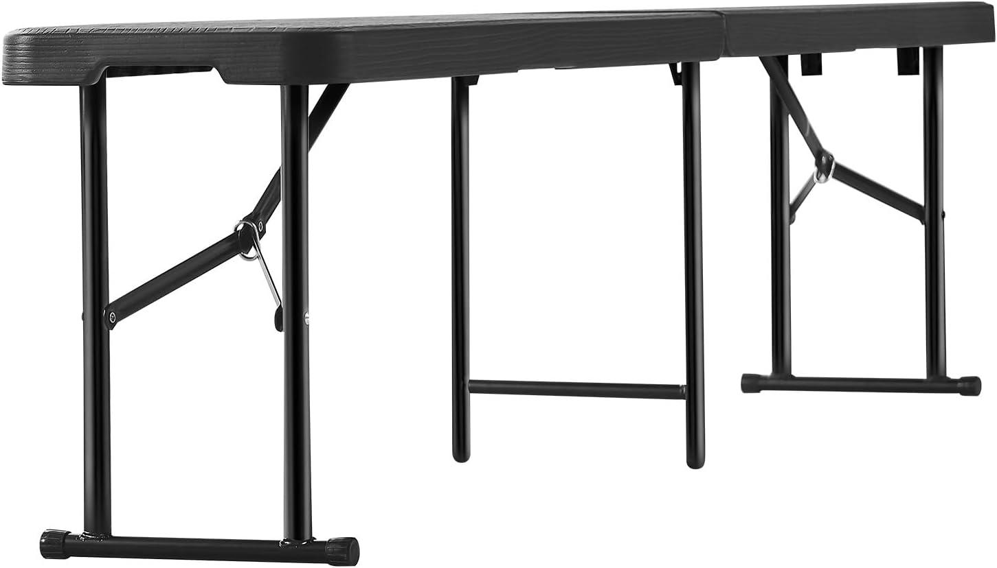 image:imageVEVOR Plastic Folding Bench 6ft Portable Folding Bench Smooth High Density Polyethylene Waterproof Outdoor Bench Picnic Camping Table with Handle for Garden Soccer Playtime White 1 PackBlack