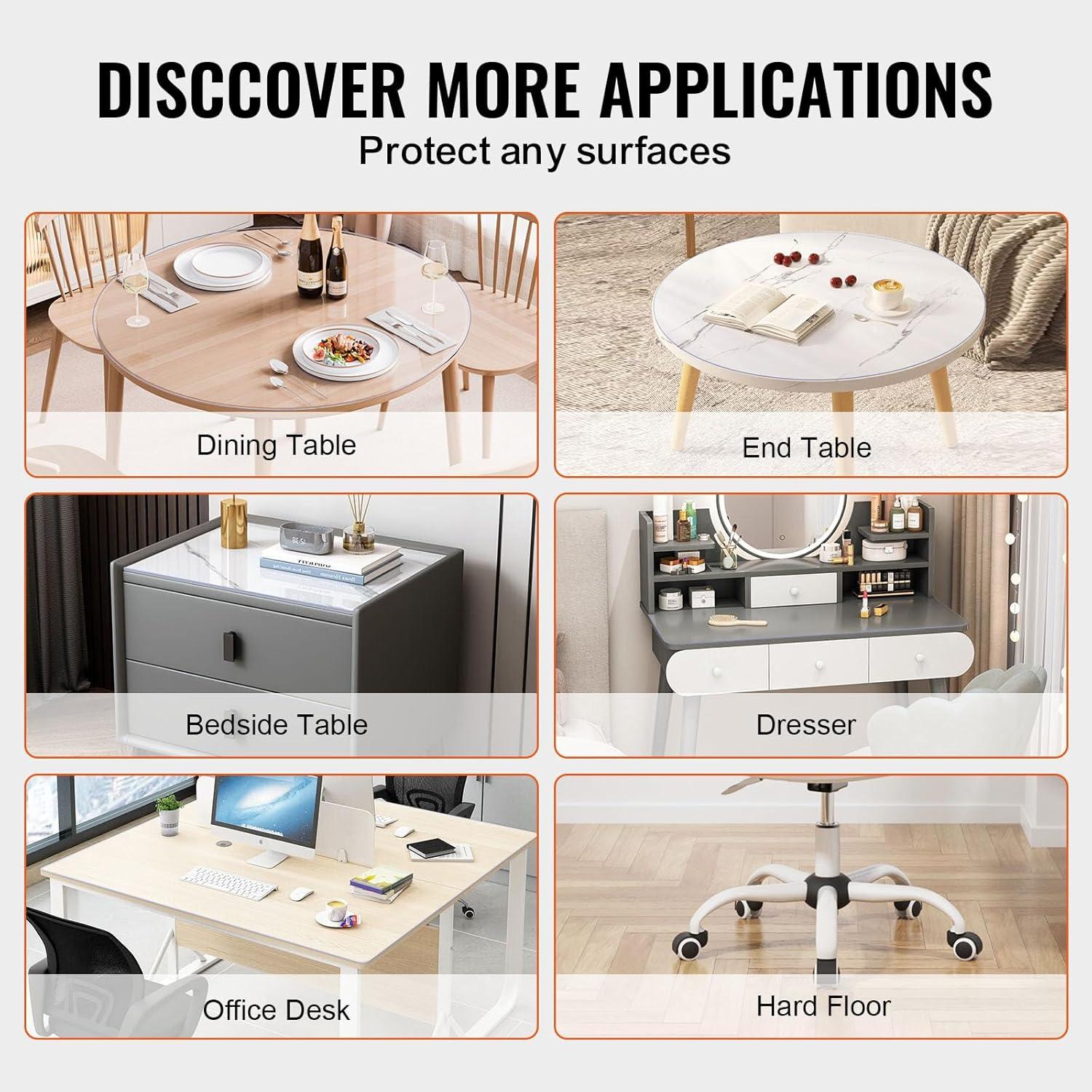 image:imageVEVOR Plastic Table Cover 24 x 48 Inch 15 mm Thick Frosted PVC Desk Mat Protector Waterproof amp Easy Cleaning Desk Pad Tablecloth for Office Dresser Dining RoomNight Stand48 Round