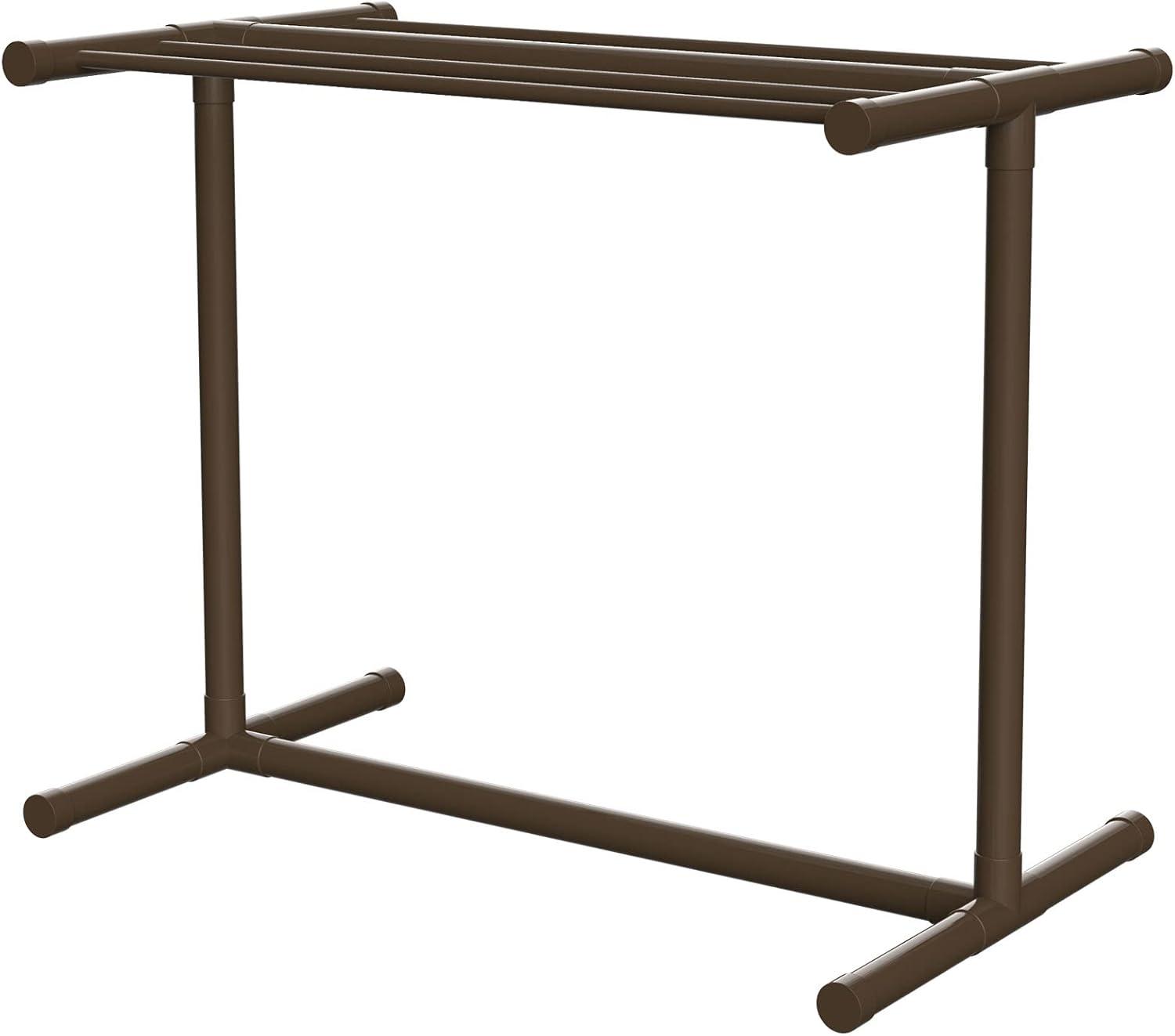 image:imageVEVOR Pool Towel Rack 5 Bar Brown Freestanding Outdoor PVC TShape Poolside Storage Organizer Include 8 Towel Clips Mesh Bag Hook Also Stores Floats and Paddles for Beach Swimming Pool HomeBrown