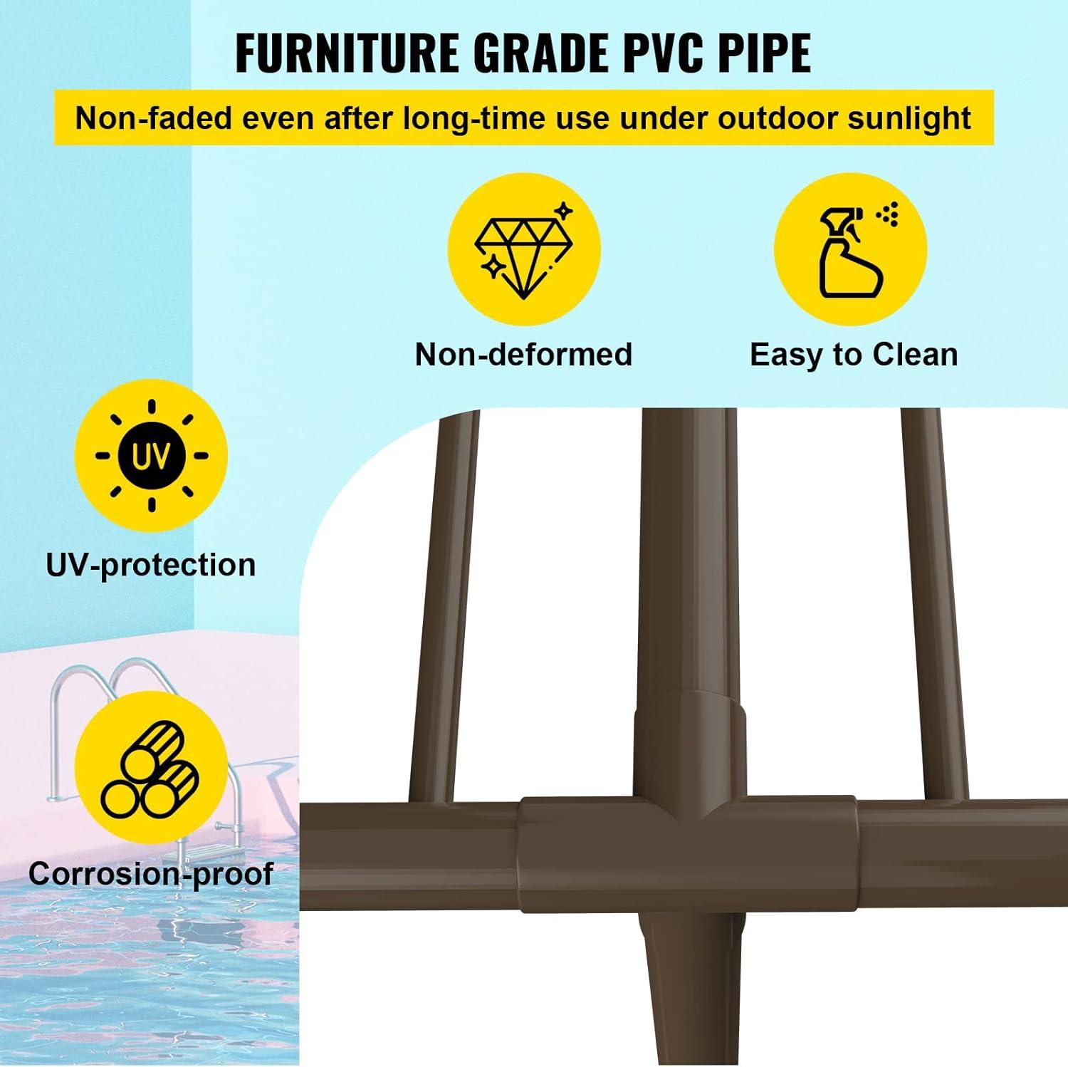image:imageVEVOR Pool Towel Rack 5 Bar Brown Freestanding Outdoor PVC TShape Poolside Storage Organizer Include 8 Towel Clips Mesh Bag Hook Also Stores Floats and Paddles for Beach Swimming Pool HomeBrown