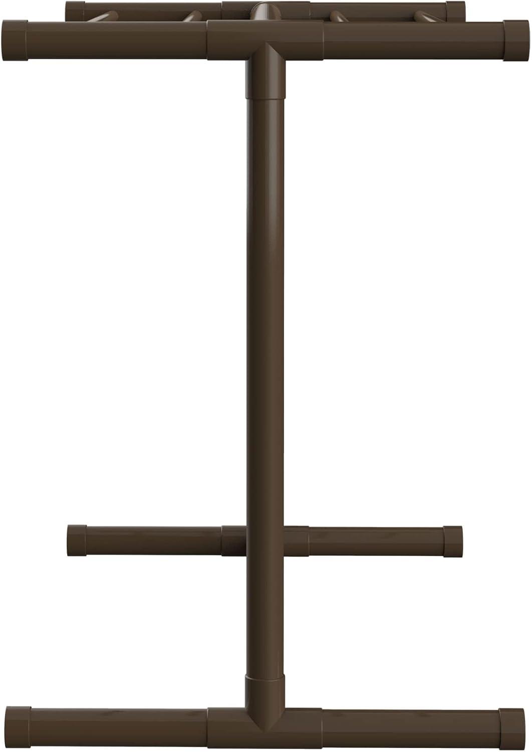 image:imageVEVOR Pool Towel Rack 5 Bar Brown Freestanding Outdoor PVC TShape Poolside Storage Organizer Include 8 Towel Clips Mesh Bag Hook Also Stores Floats and Paddles for Beach Swimming Pool HomeBrown