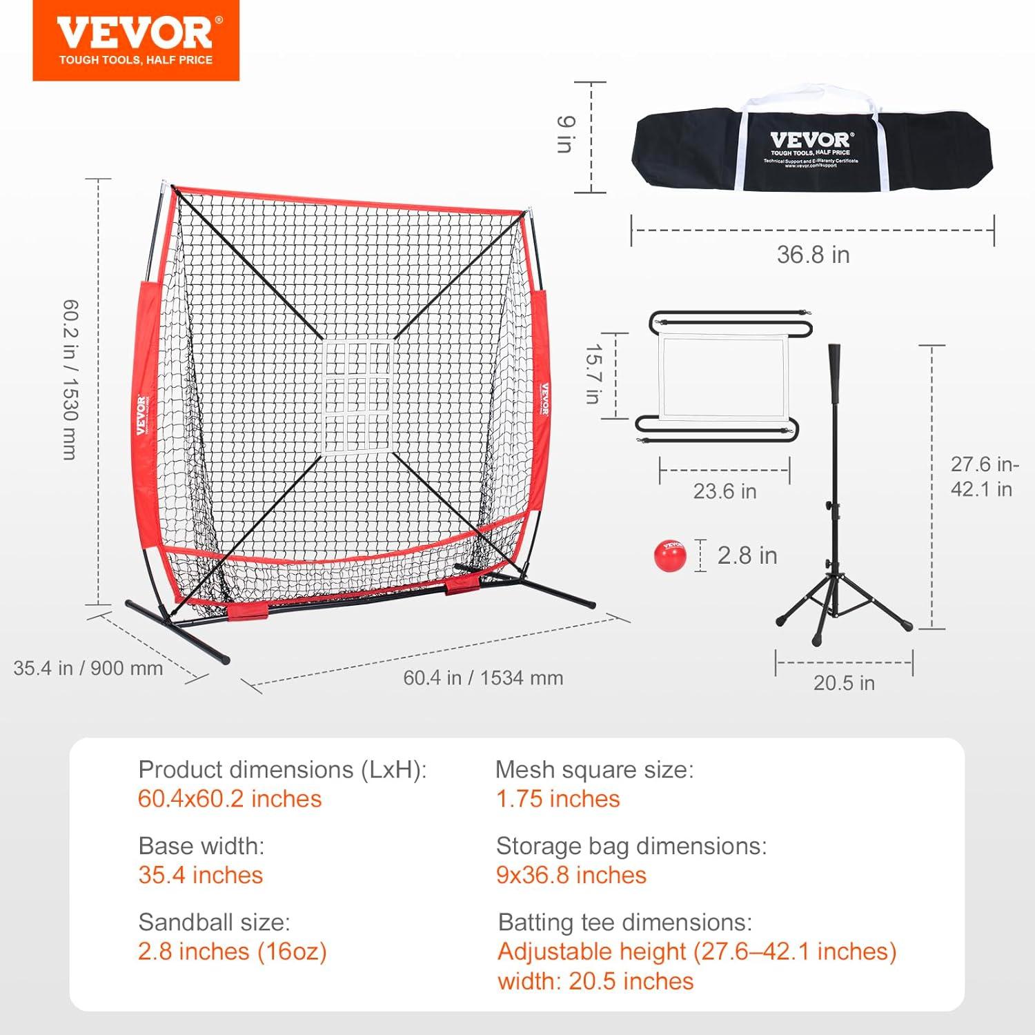 image:imageVEVOR Portable Baseball Softball Practice Net 7x7ft Replacement Net with Strike Zone Net Only Bow Frame Not Included
