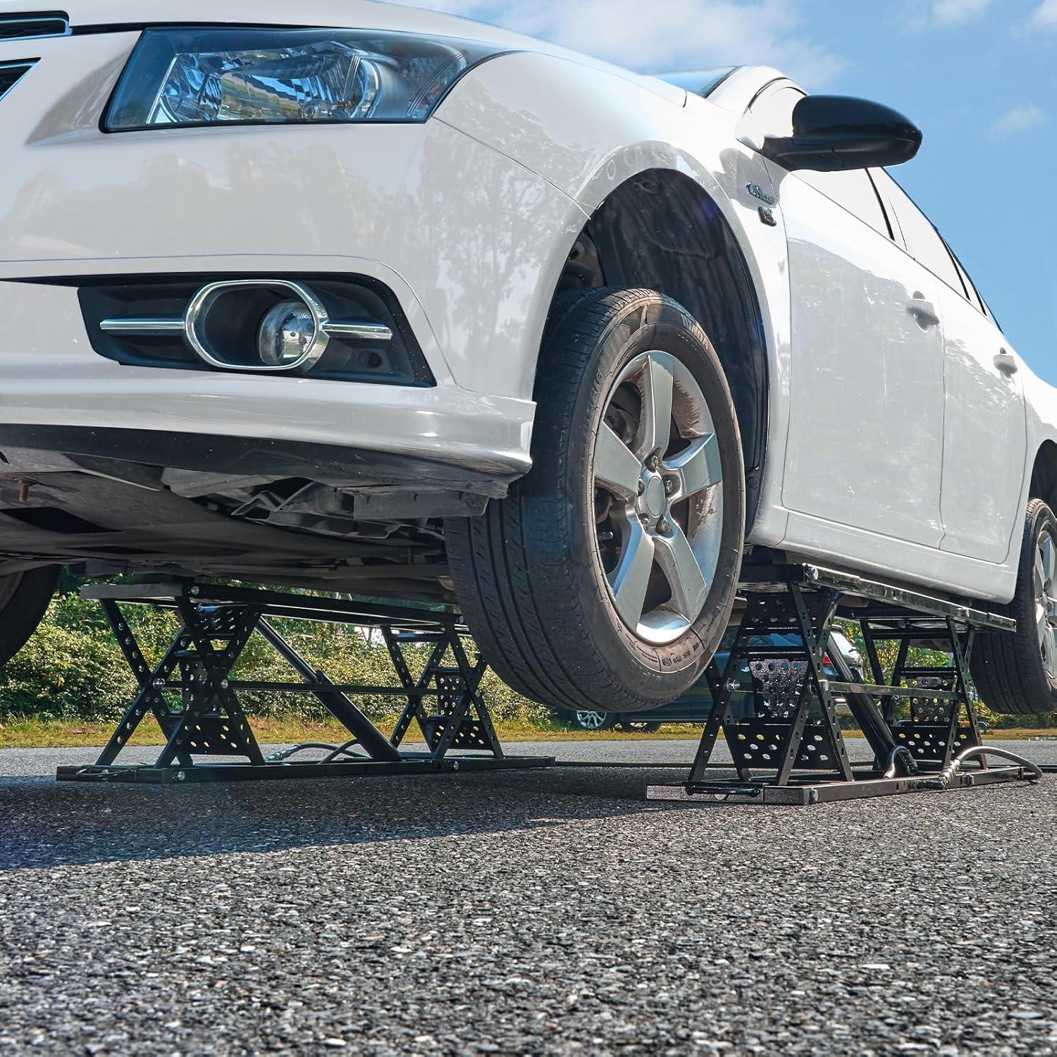 image:imageVEVOR Portable Car Lift 7000 LBS Capacity 268 Max Height HeavyDuty Carbon Steel Truck Lift with 120V Power Unit7000LBS