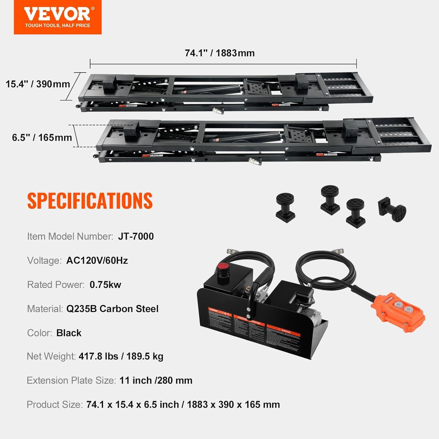 image:imageVEVOR Portable Car Lift 7000 LBS Capacity 268 Max Height HeavyDuty Carbon Steel Truck Lift with 120V Power Unit7000LBS