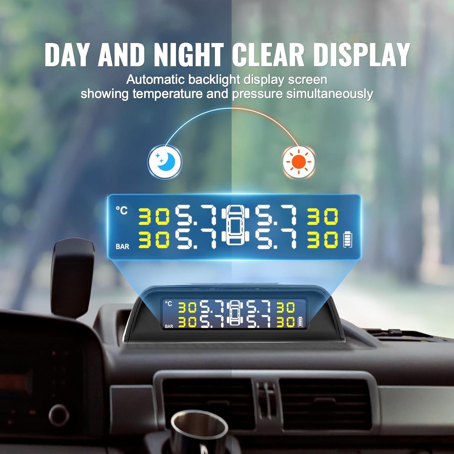 image:imageVEVOR RV Tire Pressure Monitoring System 73116 PSI Trailer TPMS 6 Tire with 6 Sensors 5 Alarm Modes Waterproof TPMS Sensors Set Solar Charge and Realtime Display Signal Boostersolar power and USB