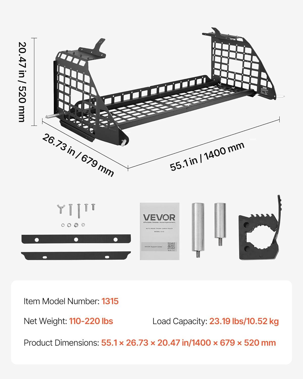 image:imageVEVOR Rear Trunk Cargo Rack for 20102024 Toyota 4Runner 220 lbs Capacity Aluminum Alloy Basket Tray Interior Storage Luggage Carrier Adjustable Height Shelf Stand Organizer for Camping Trip Gear