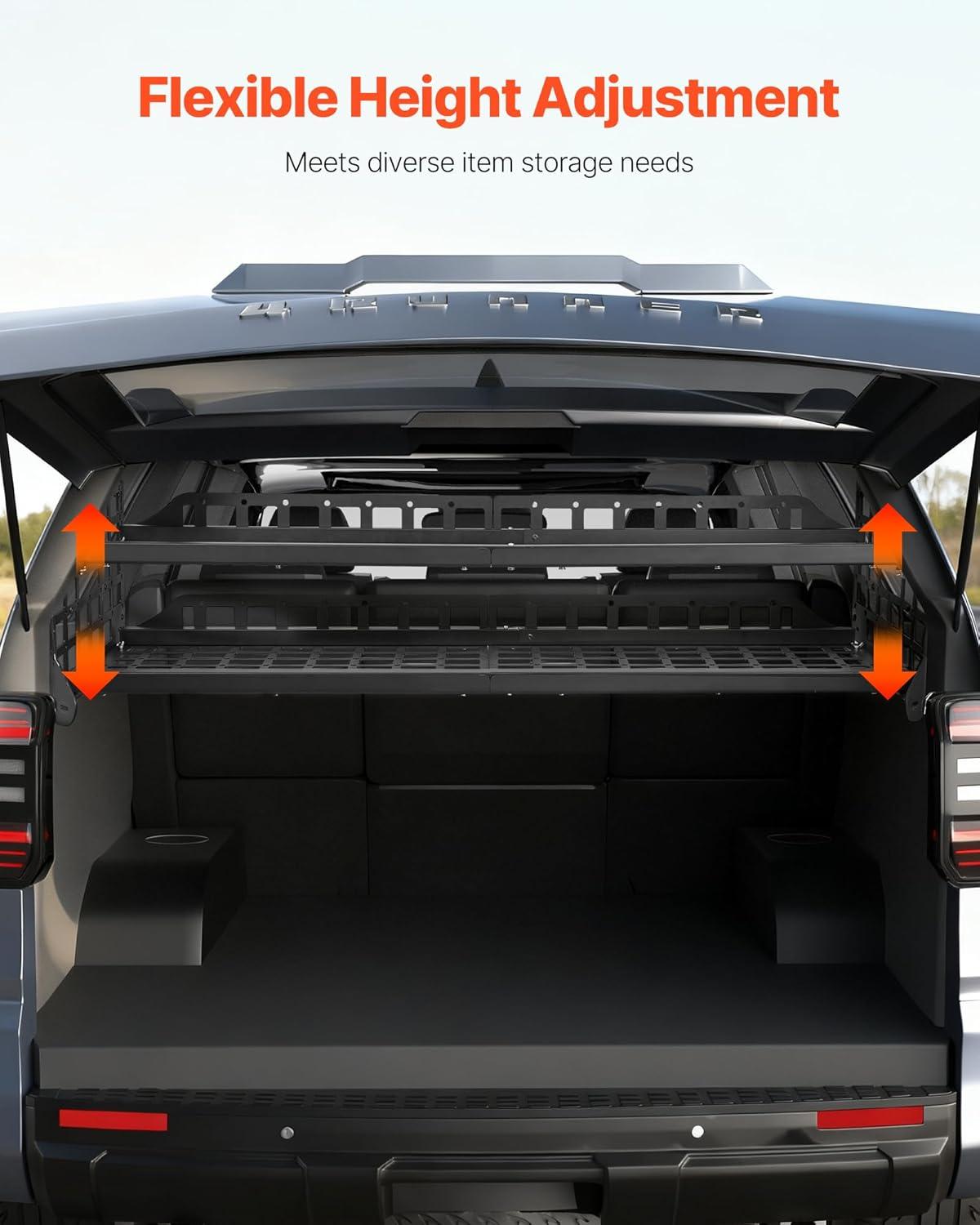 image:imageVEVOR Rear Trunk Cargo Rack for 20102024 Toyota 4Runner 220 lbs Capacity Aluminum Alloy Basket Tray Interior Storage Luggage Carrier Adjustable Height Shelf Stand Organizer for Camping Trip Gear
