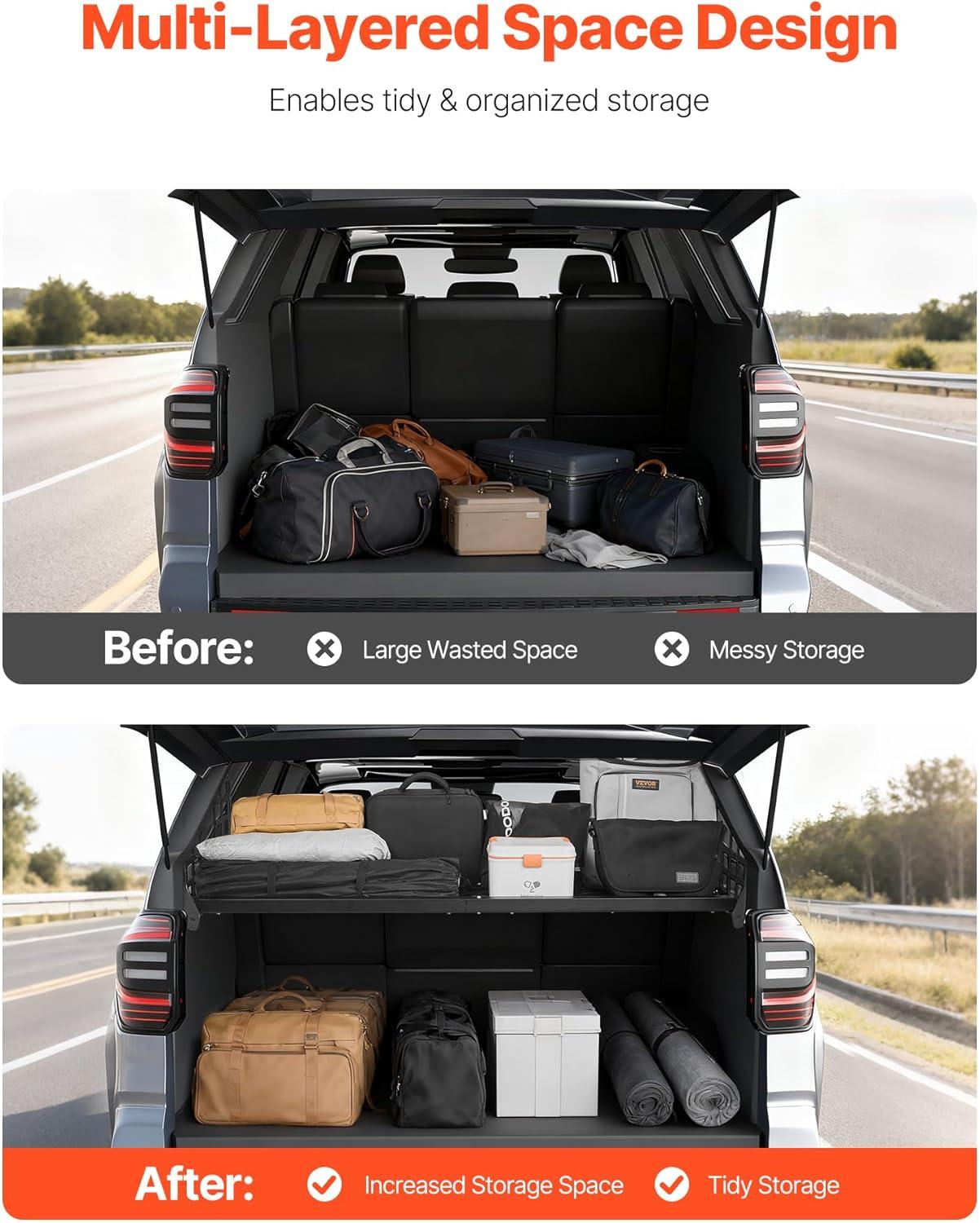 image:imageVEVOR Rear Trunk Cargo Rack for 20102024 Toyota 4Runner 220 lbs Capacity Aluminum Alloy Basket Tray Interior Storage Luggage Carrier Adjustable Height Shelf Stand Organizer for Camping Trip Gear