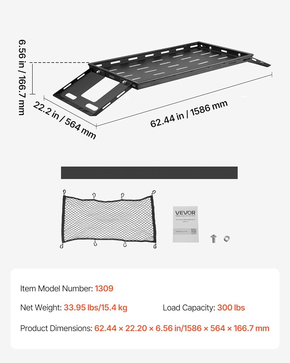 image:imageVEVOR Rear Trunk Cargo Rack with Net 20072024 Jeep Wrangler JK 4 Door hardtops 300 lbs Capacity Carbon Steel Basket Tray Interior Storage Luggage Carrier Shelf Stand OrganizerJeep JK20072024