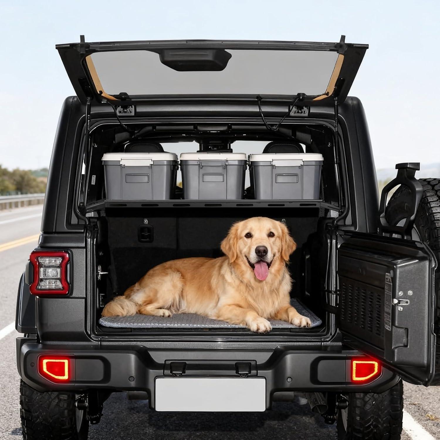 image:imageVEVOR Rear Trunk Cargo Rack with Net 20072024 Jeep Wrangler JK 4 Door hardtops 300 lbs Capacity Carbon Steel Basket Tray Interior Storage Luggage Carrier Shelf Stand OrganizerJeep JK20072024