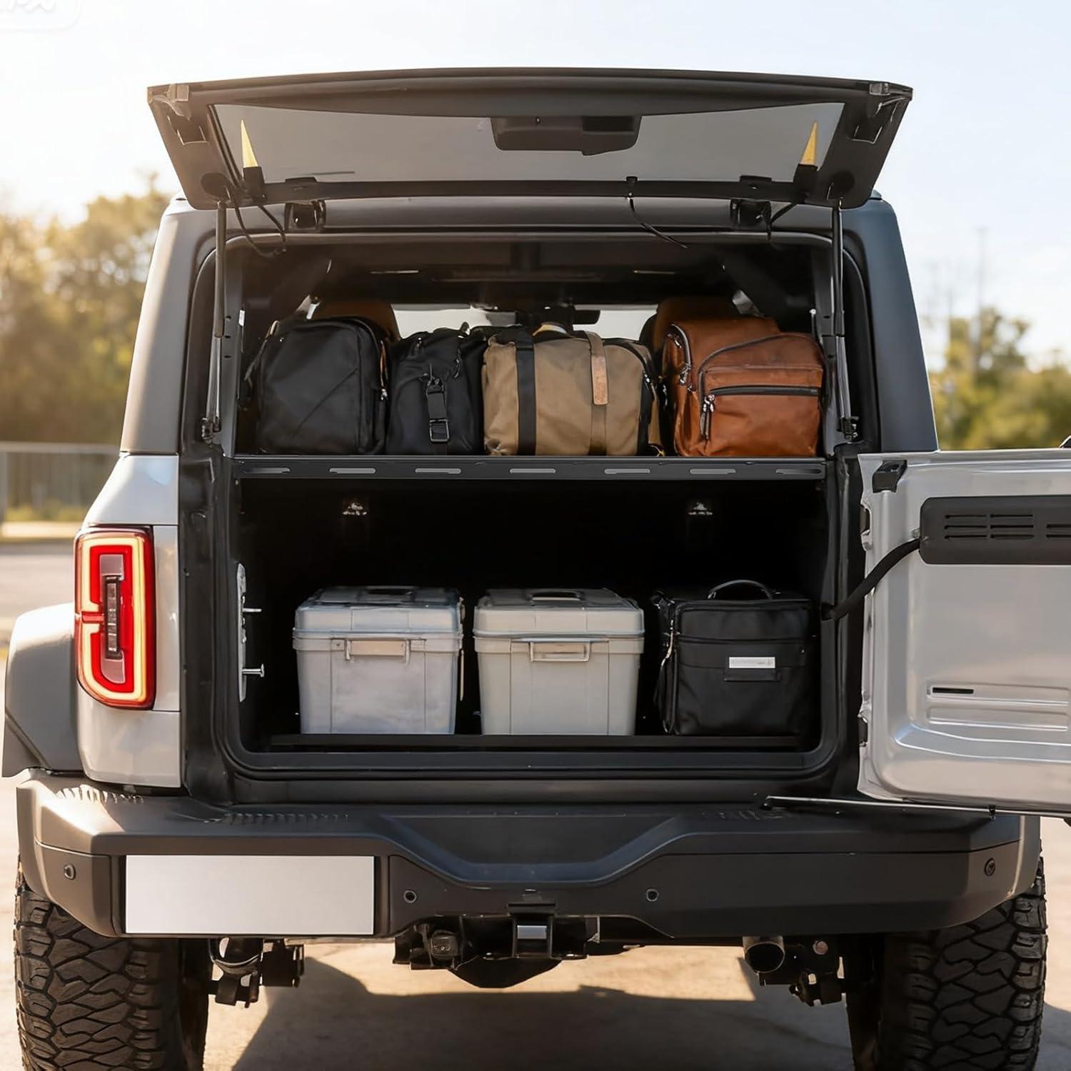image:imageVEVOR Rear Trunk Cargo Rack with Net 20072024 Jeep Wrangler JK 4 Door hardtops 300 lbs Capacity Carbon Steel Basket Tray Interior Storage Luggage Carrier Shelf Stand OrganizerFord Bronco20212024