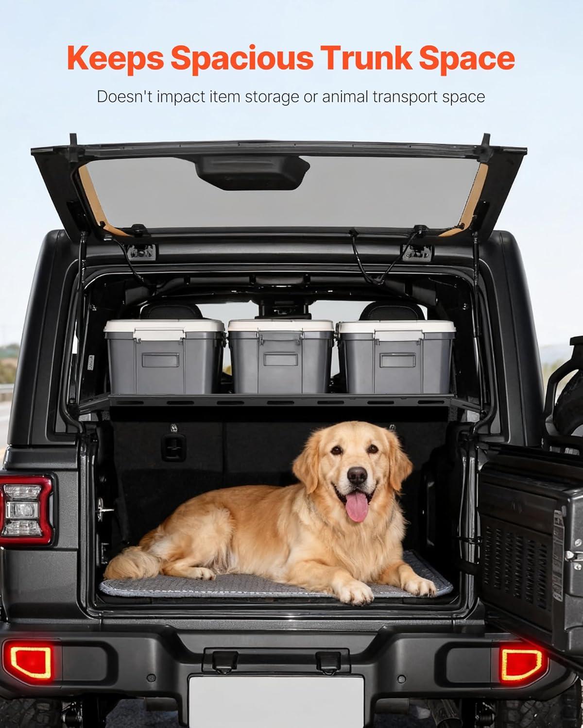 image:imageVEVOR Rear Trunk Cargo Rack with Net 20072024 Jeep Wrangler JK 4 Door hardtops 300 lbs Capacity Carbon Steel Basket Tray Interior Storage Luggage Carrier Shelf Stand OrganizerJeep JK20072024
