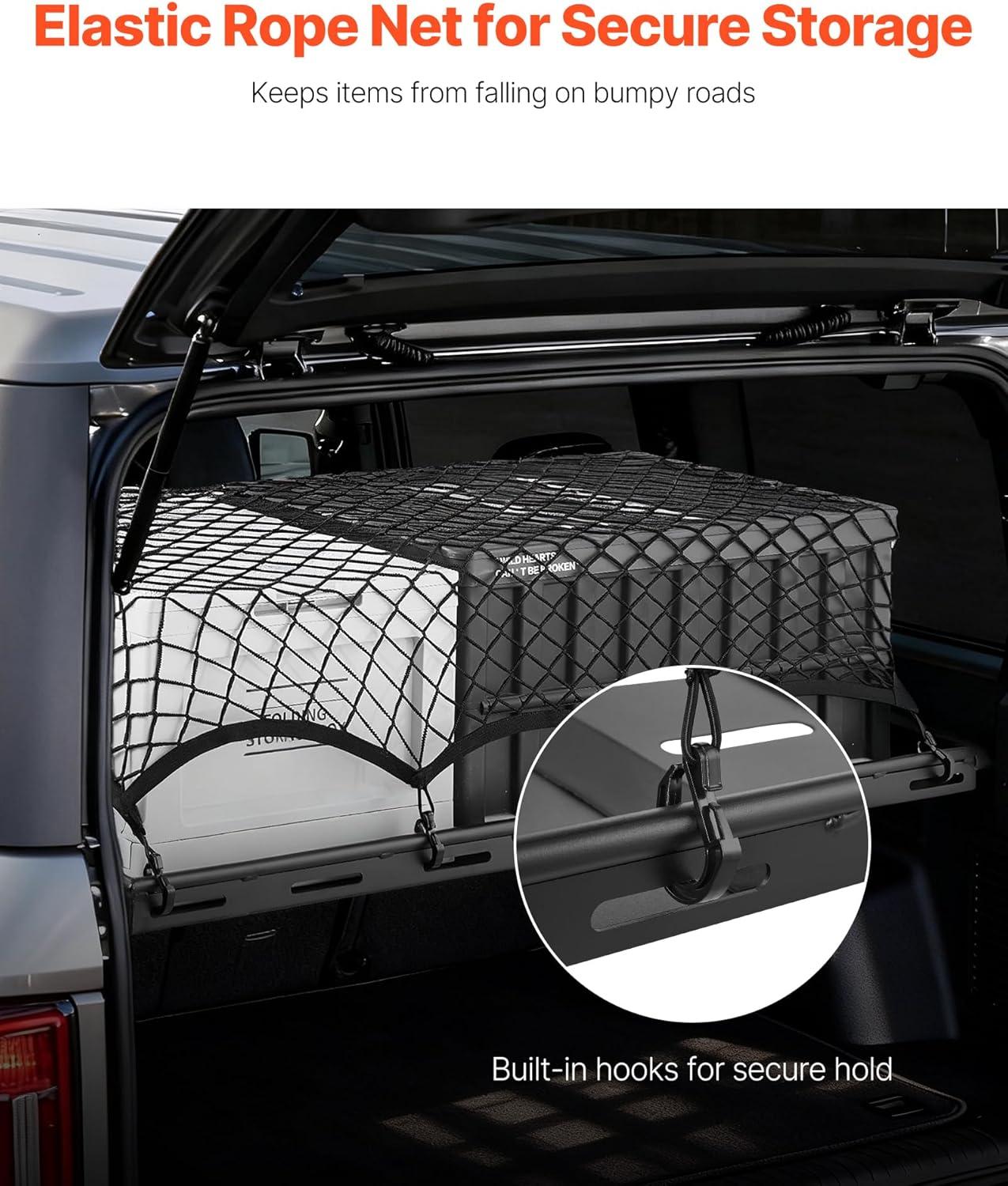 image:imageVEVOR Rear Trunk Cargo Rack with Net 20072024 Jeep Wrangler JK 4 Door hardtops 300 lbs Capacity Carbon Steel Basket Tray Interior Storage Luggage Carrier Shelf Stand OrganizerFord Bronco20212024