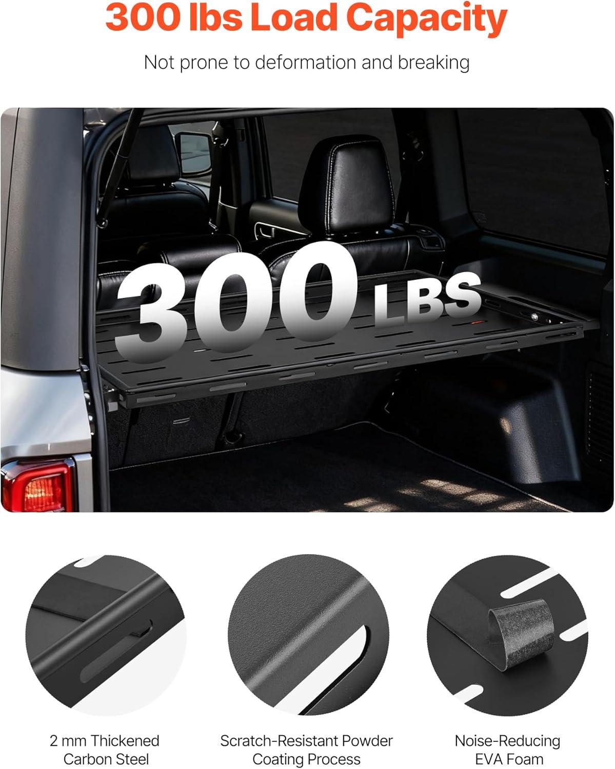 image:imageVEVOR Rear Trunk Cargo Rack with Net 20072024 Jeep Wrangler JK 4 Door hardtops 300 lbs Capacity Carbon Steel Basket Tray Interior Storage Luggage Carrier Shelf Stand OrganizerFord Bronco20212024