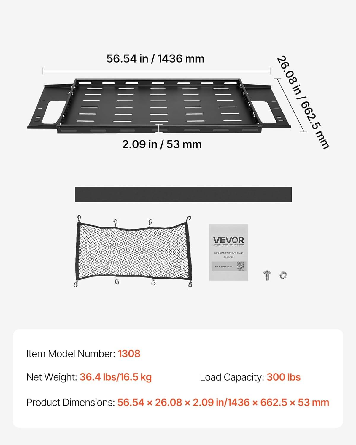 image:imageVEVOR Rear Trunk Cargo Rack with Net 20072024 Jeep Wrangler JK 4 Door hardtops 300 lbs Capacity Carbon Steel Basket Tray Interior Storage Luggage Carrier Shelf Stand OrganizerFord Bronco20212024