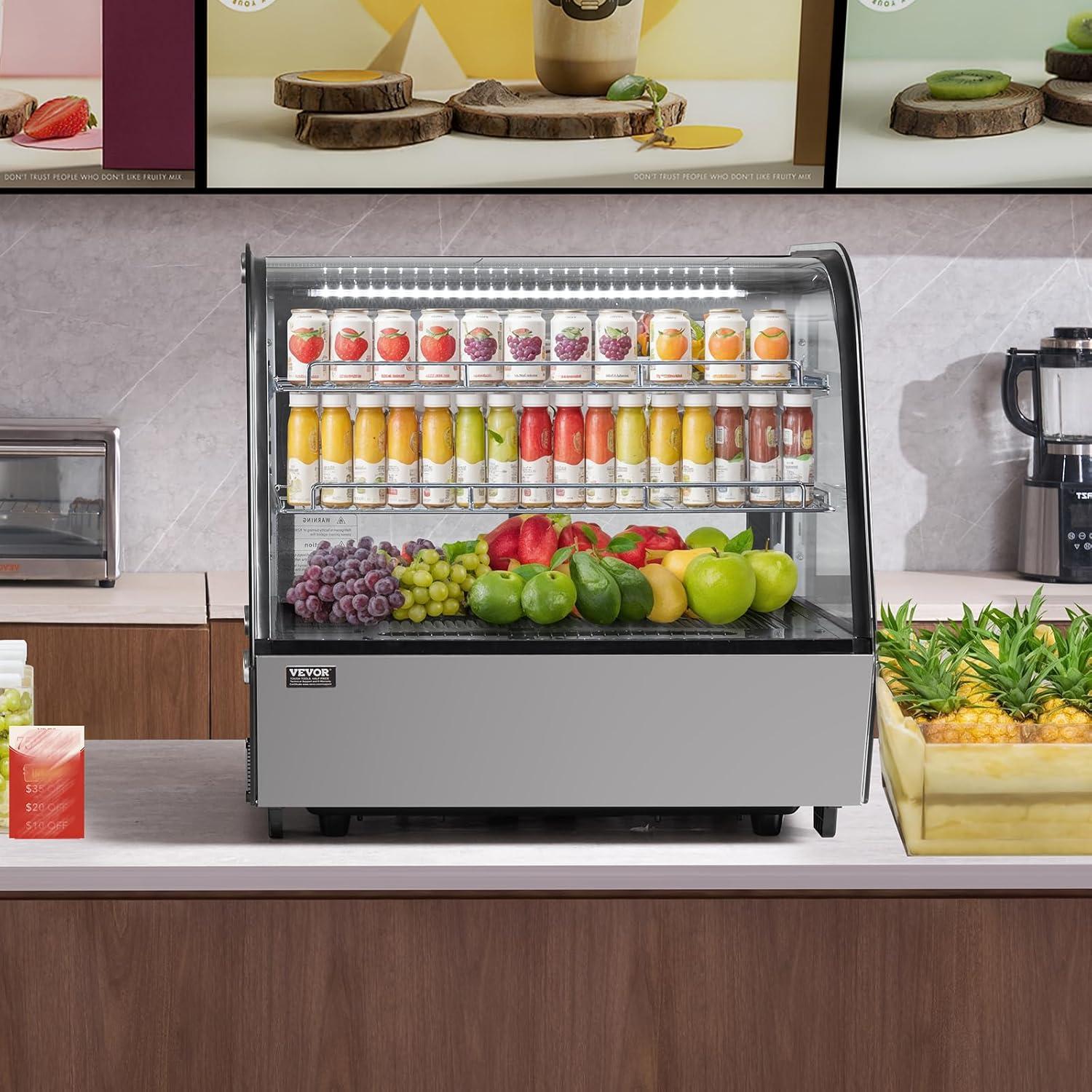 image:imageVEVOR Refrigerated Display Case 35 CuFt100L 2Tier Countertop Pastry Display Case Commercial Display Refrigerator with LED Lighting TURBO Cooling FrostFree AirCooling Rear Sliding Door42 CuFt