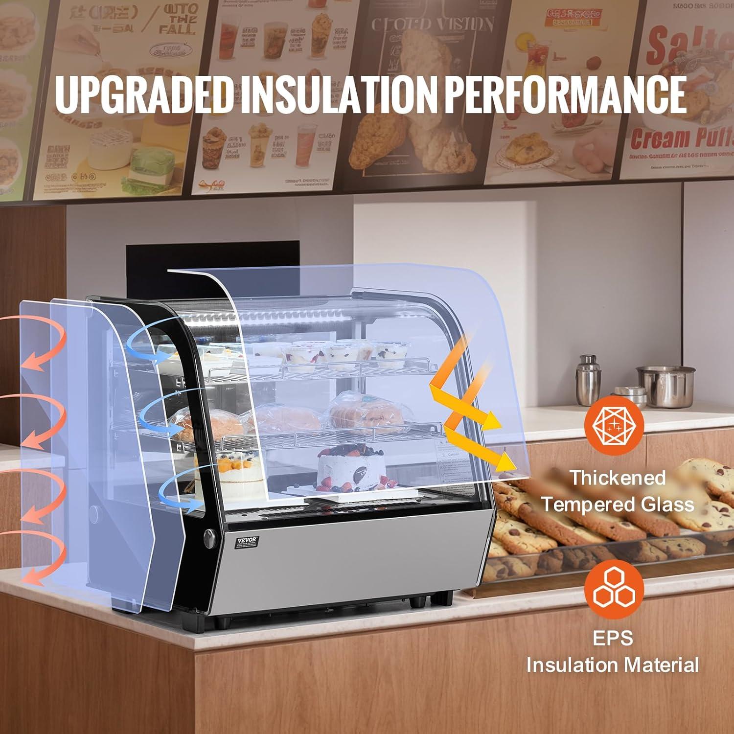 image:imageVEVOR Refrigerated Display Case 35 CuFt100L 2Tier Countertop Pastry Display Case Commercial Display Refrigerator with LED Lighting TURBO Cooling FrostFree AirCooling Rear Sliding Door42 CuFt