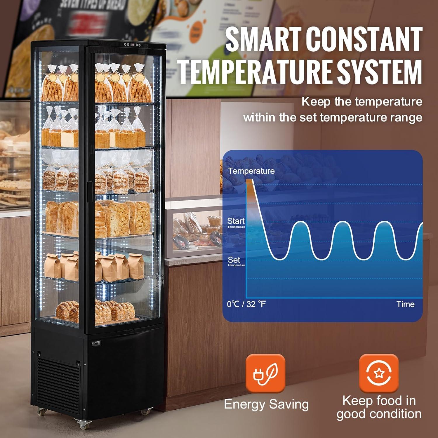 image:imageVEVOR Refrigerated Display Case 35 CuFt100L 2Tier Countertop Pastry Display Case Commercial Display Refrigerator with LED Lighting TURBO Cooling FrostFree AirCooling Rear Sliding Door98 CuFt