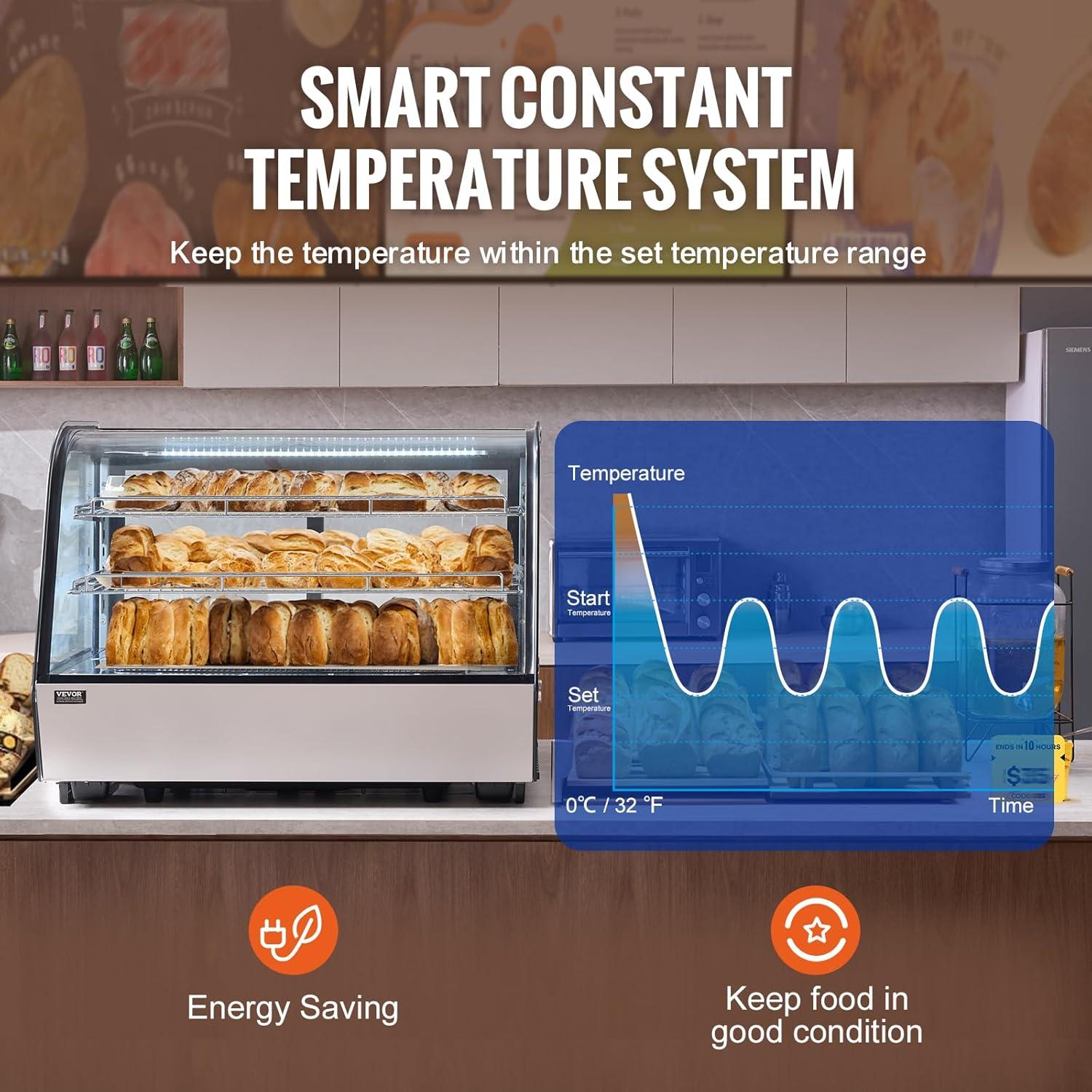 image:imageVEVOR Refrigerated Display Case 35 CuFt100L 2Tier Countertop Pastry Display Case Commercial Display Refrigerator with LED Lighting TURBO Cooling FrostFree AirCooling Rear Sliding Door5 CuFt