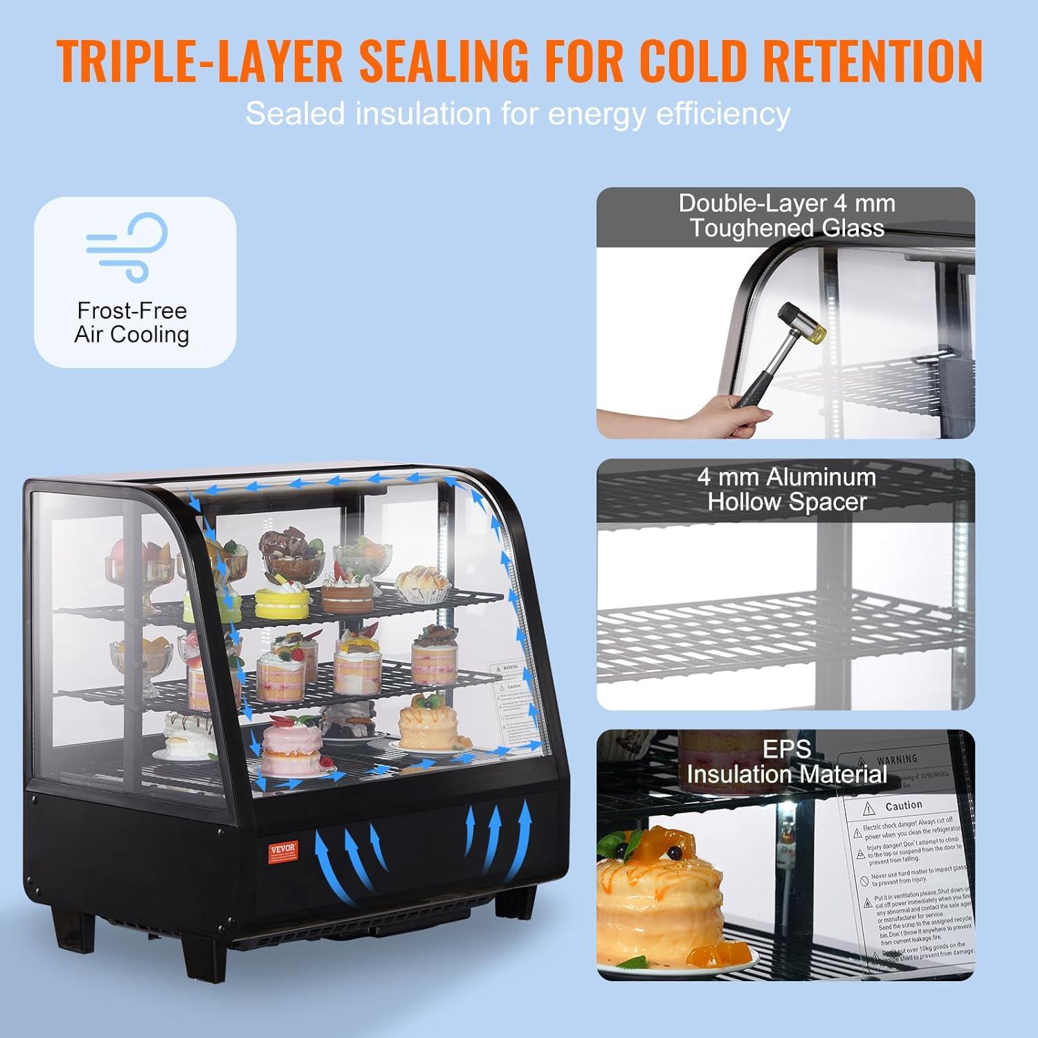 image:imageVEVOR Refrigerated Display Case 35 CuFt100L 2Tier Countertop Pastry Display Case Commercial Display Refrigerator with LED Lighting TURBO Cooling FrostFree AirCooling Rear Sliding Door35 CuFt