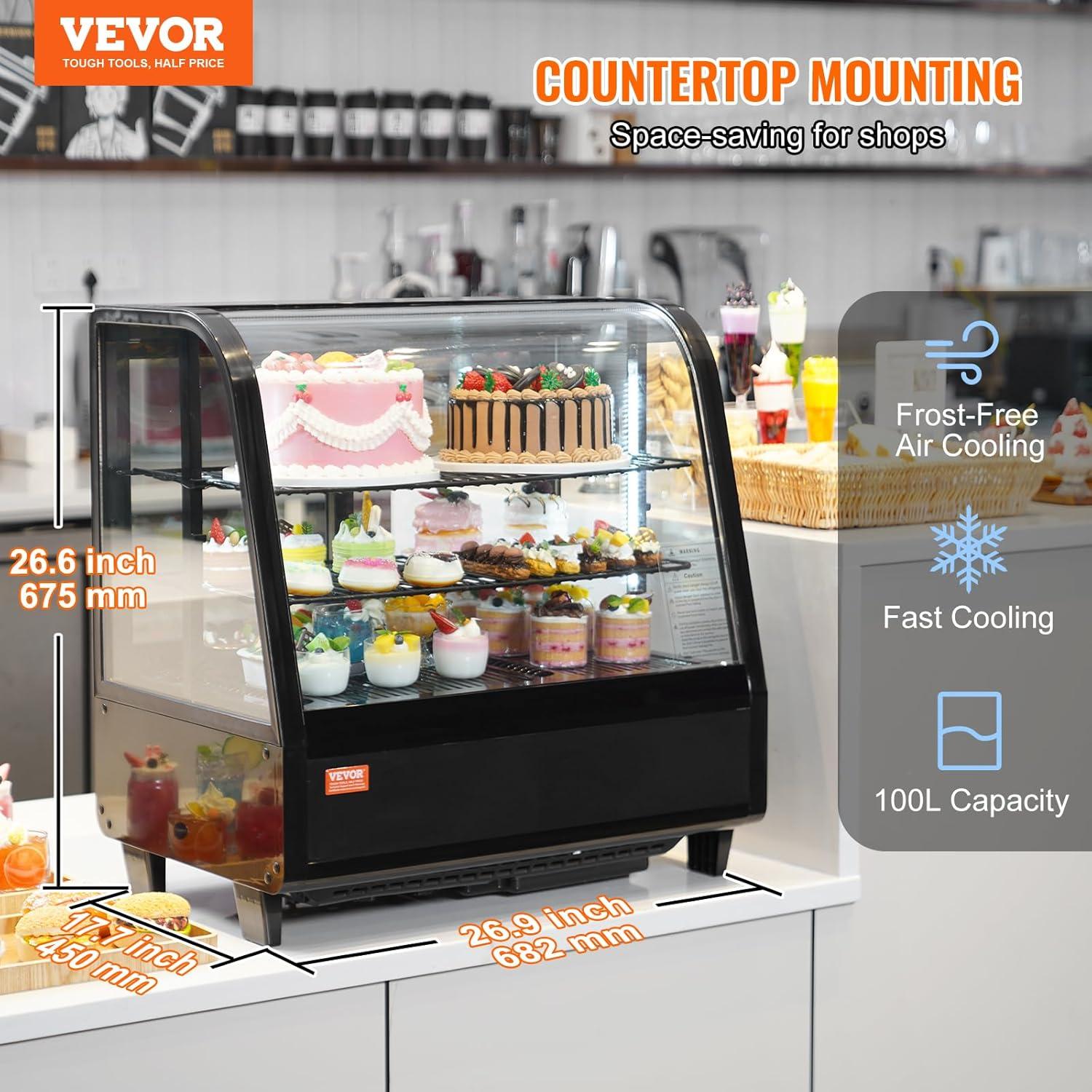 image:imageVEVOR Refrigerated Display Case 35 CuFt100L 2Tier Countertop Pastry Display Case Commercial Display Refrigerator with LED Lighting TURBO Cooling FrostFree AirCooling Rear Sliding Door35 CuFt