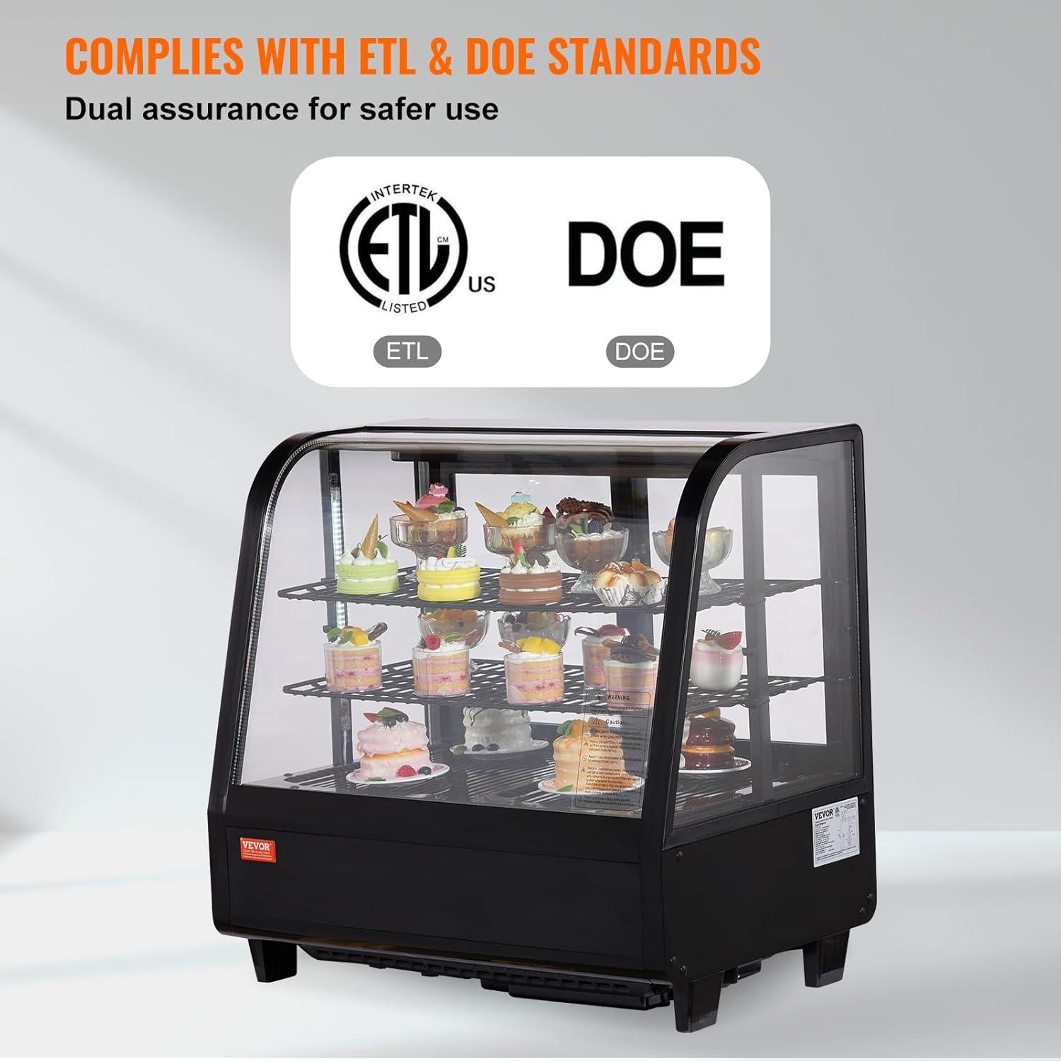 image:imageVEVOR Refrigerated Display Case 35 CuFt100L 2Tier Countertop Pastry Display Case Commercial Display Refrigerator with LED Lighting TURBO Cooling FrostFree AirCooling Rear Sliding Door35 CuFt