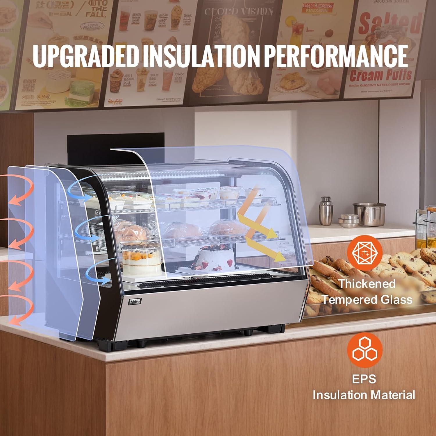 image:imageVEVOR Refrigerated Display Case 35 CuFt100L 2Tier Countertop Pastry Display Case Commercial Display Refrigerator with LED Lighting TURBO Cooling FrostFree AirCooling Rear Sliding Door5 CuFt
