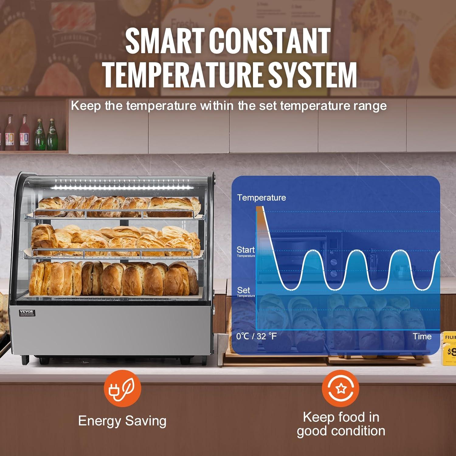 image:imageVEVOR Refrigerated Display Case 35 CuFt100L 2Tier Countertop Pastry Display Case Commercial Display Refrigerator with LED Lighting TURBO Cooling FrostFree AirCooling Rear Sliding Door42 CuFt