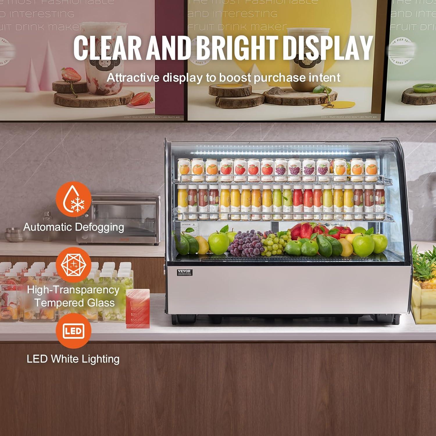image:imageVEVOR Refrigerated Display Case 35 CuFt100L 2Tier Countertop Pastry Display Case Commercial Display Refrigerator with LED Lighting TURBO Cooling FrostFree AirCooling Rear Sliding Door5 CuFt