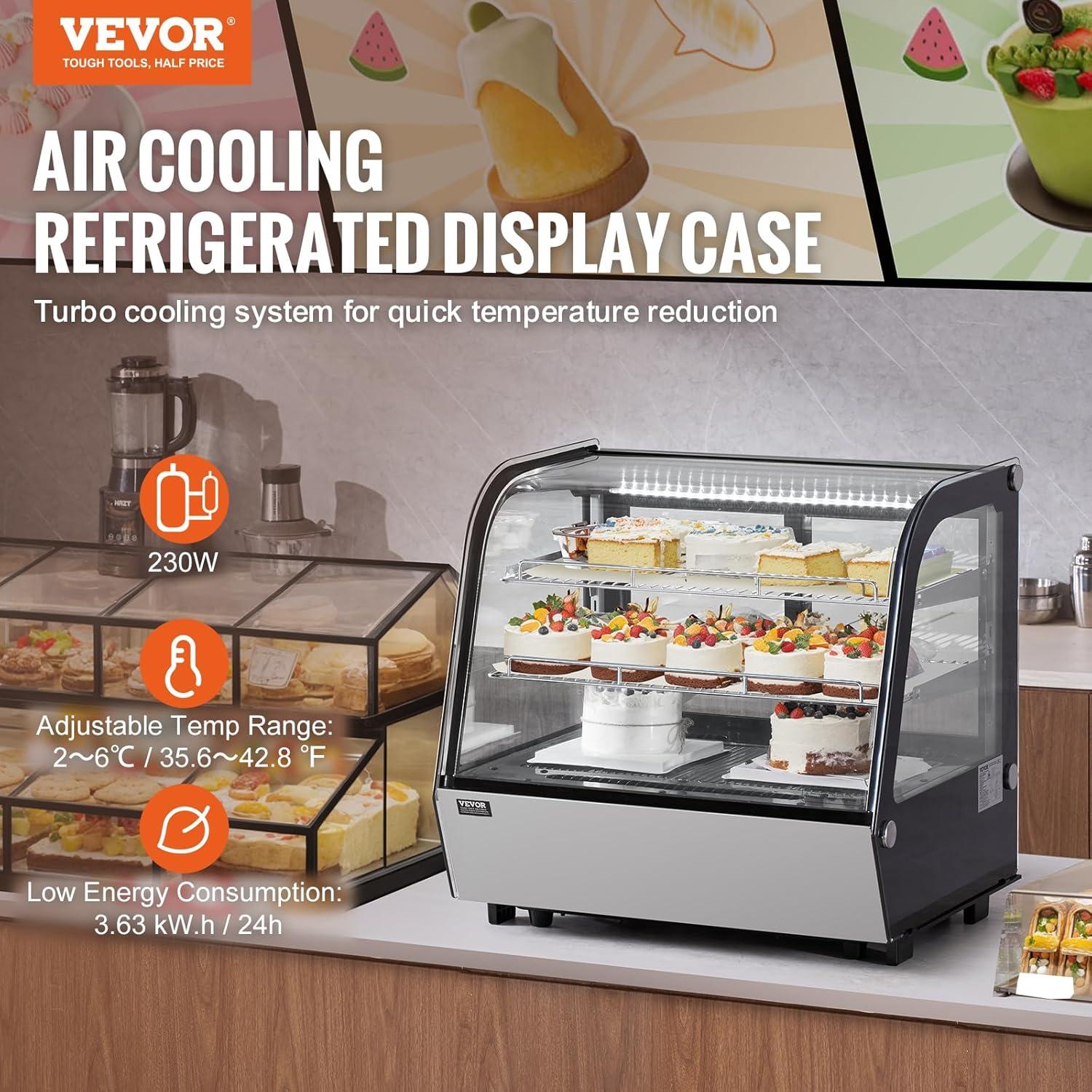 image:imageVEVOR Refrigerated Display Case 35 CuFt100L 2Tier Countertop Pastry Display Case Commercial Display Refrigerator with LED Lighting TURBO Cooling FrostFree AirCooling Rear Sliding Door42 CuFt