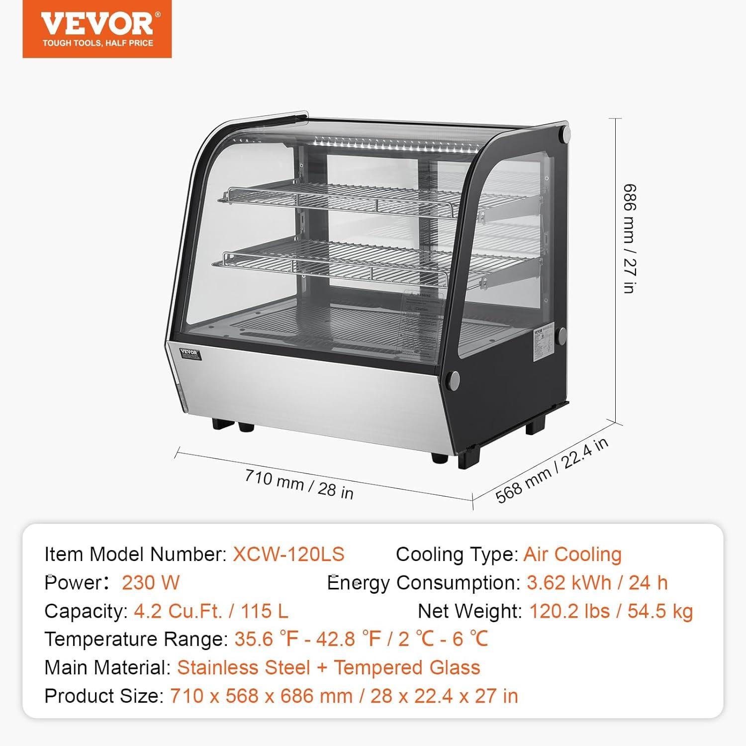 image:imageVEVOR Refrigerated Display Case 35 CuFt100L 2Tier Countertop Pastry Display Case Commercial Display Refrigerator with LED Lighting TURBO Cooling FrostFree AirCooling Rear Sliding Door42 CuFt