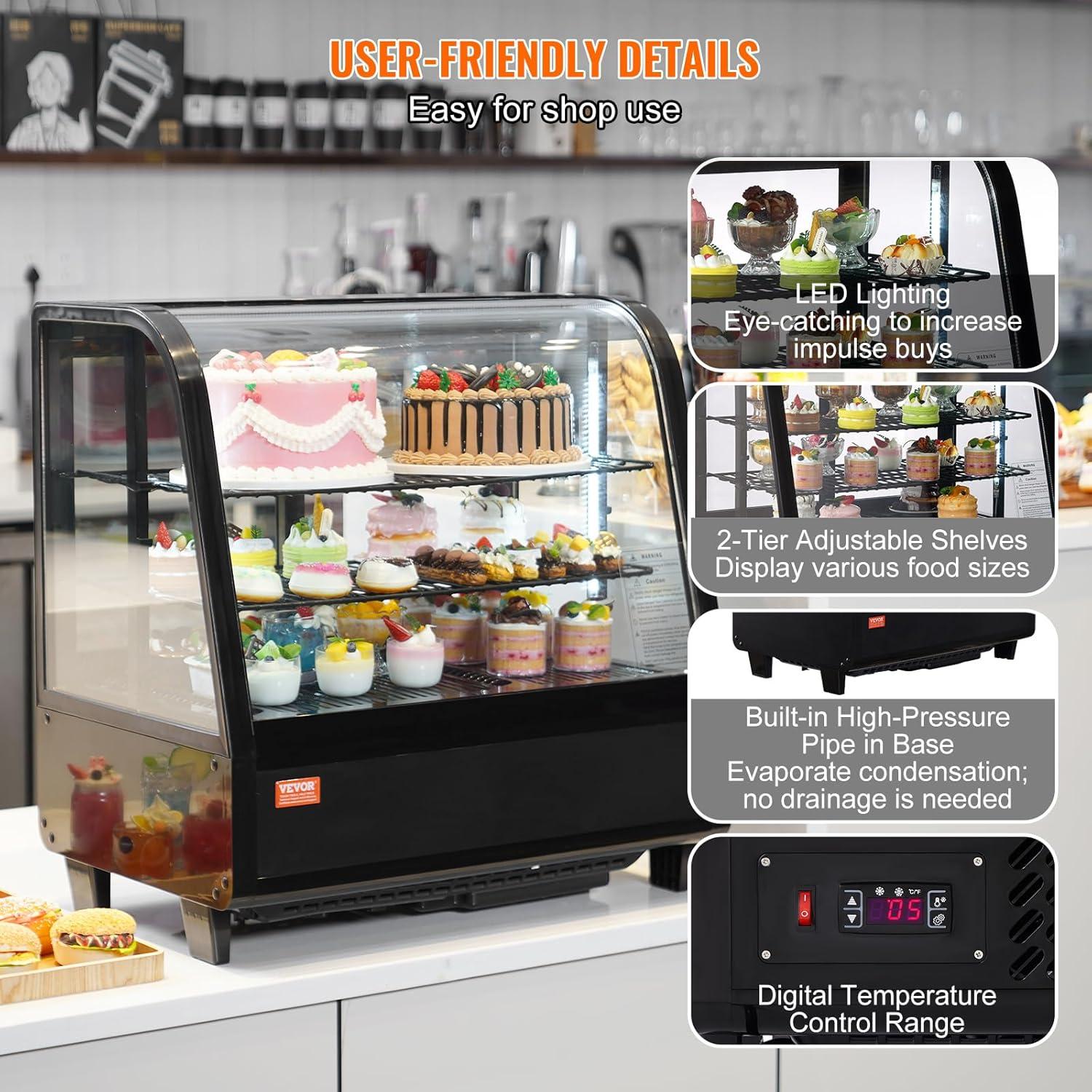 image:imageVEVOR Refrigerated Display Case 35 CuFt100L 2Tier Countertop Pastry Display Case Commercial Display Refrigerator with LED Lighting TURBO Cooling FrostFree AirCooling Rear Sliding Door35 CuFt