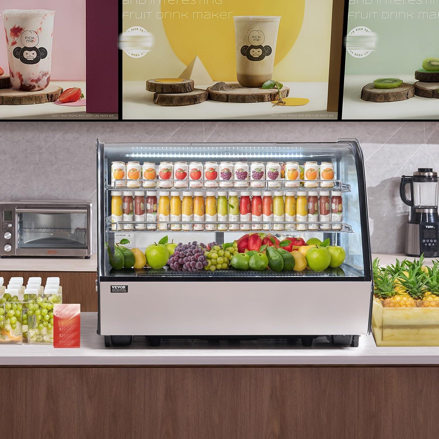 image:imageVEVOR Refrigerated Display Case 35 CuFt100L 2Tier Countertop Pastry Display Case Commercial Display Refrigerator with LED Lighting TURBO Cooling FrostFree AirCooling Rear Sliding Door5 CuFt
