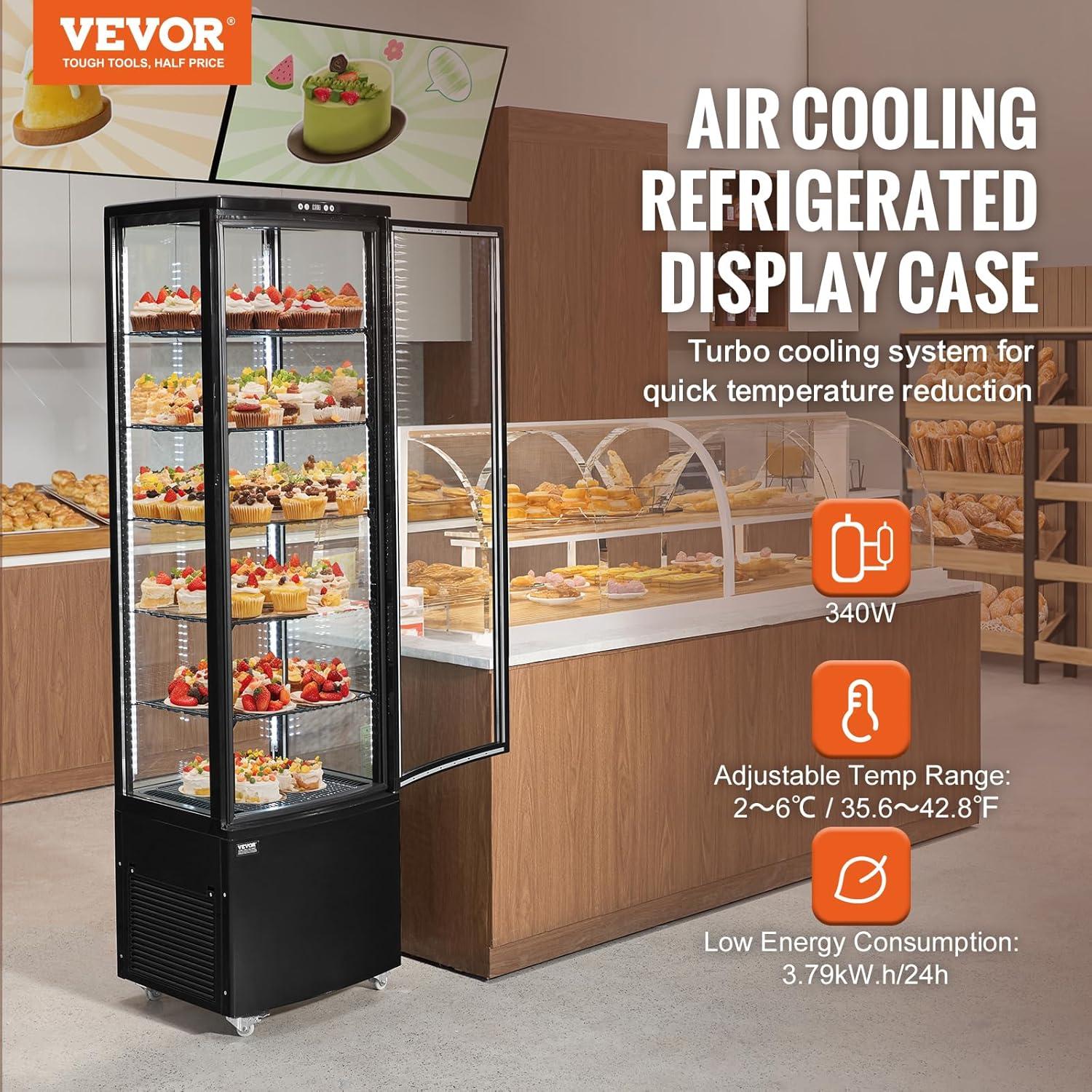 image:imageVEVOR Refrigerated Display Case 35 CuFt100L 2Tier Countertop Pastry Display Case Commercial Display Refrigerator with LED Lighting TURBO Cooling FrostFree AirCooling Rear Sliding Door98 CuFt