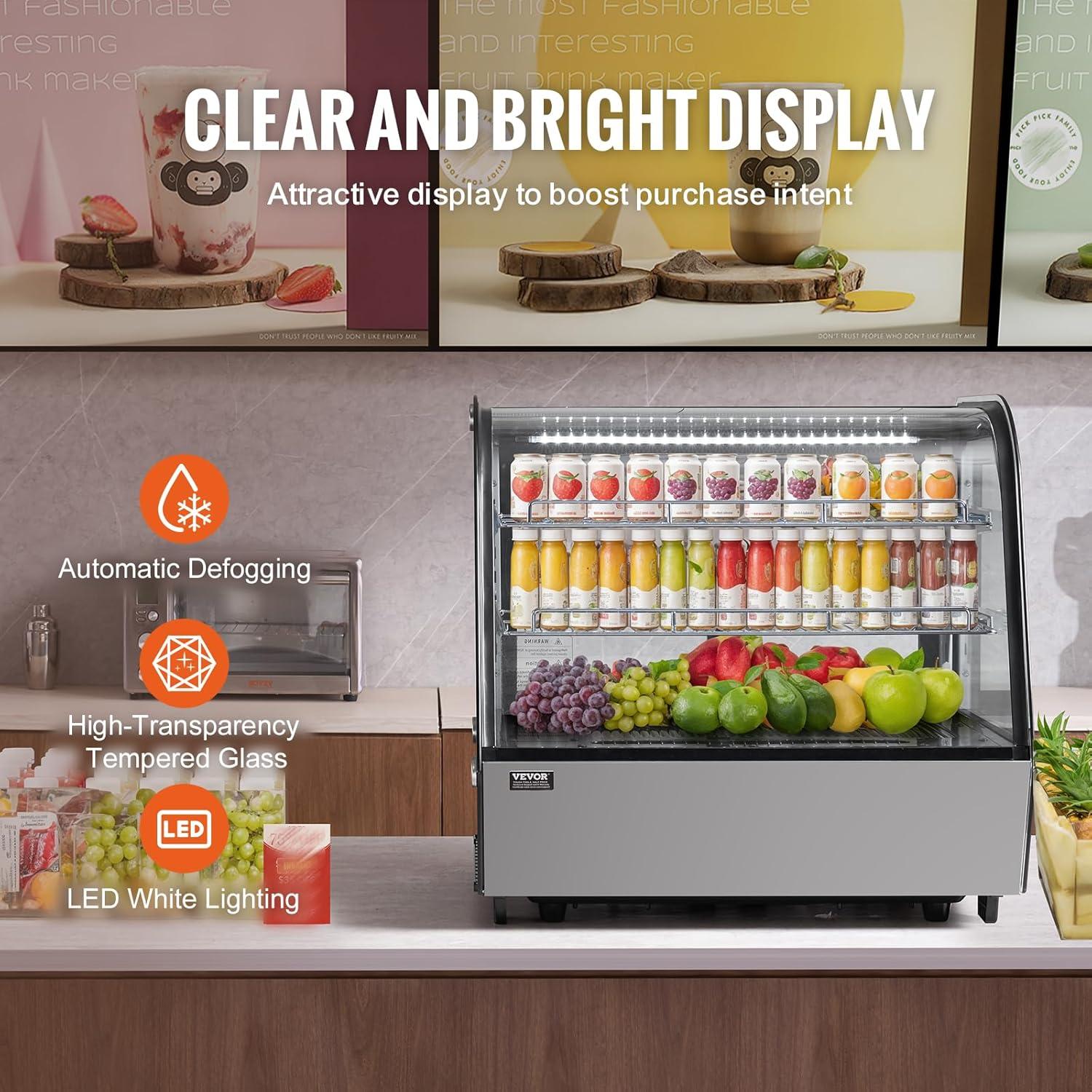 image:imageVEVOR Refrigerated Display Case 35 CuFt100L 2Tier Countertop Pastry Display Case Commercial Display Refrigerator with LED Lighting TURBO Cooling FrostFree AirCooling Rear Sliding Door42 CuFt