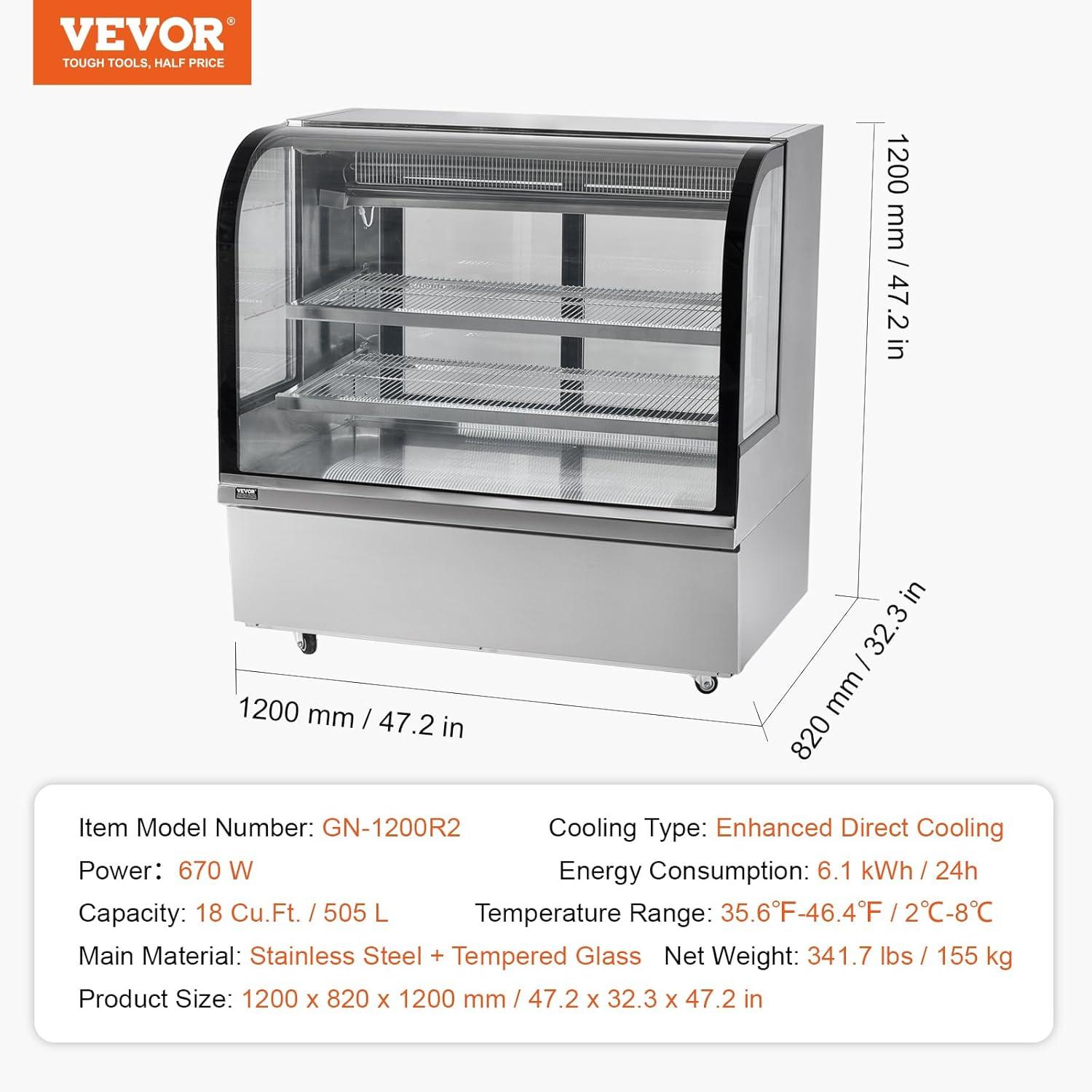 image:imageVEVOR Refrigerated Display Case 35 CuFt100L 2Tier Countertop Pastry Display Case Commercial Display Refrigerator with LED Lighting TURBO Cooling FrostFree AirCooling Rear Sliding Door18 CuFt