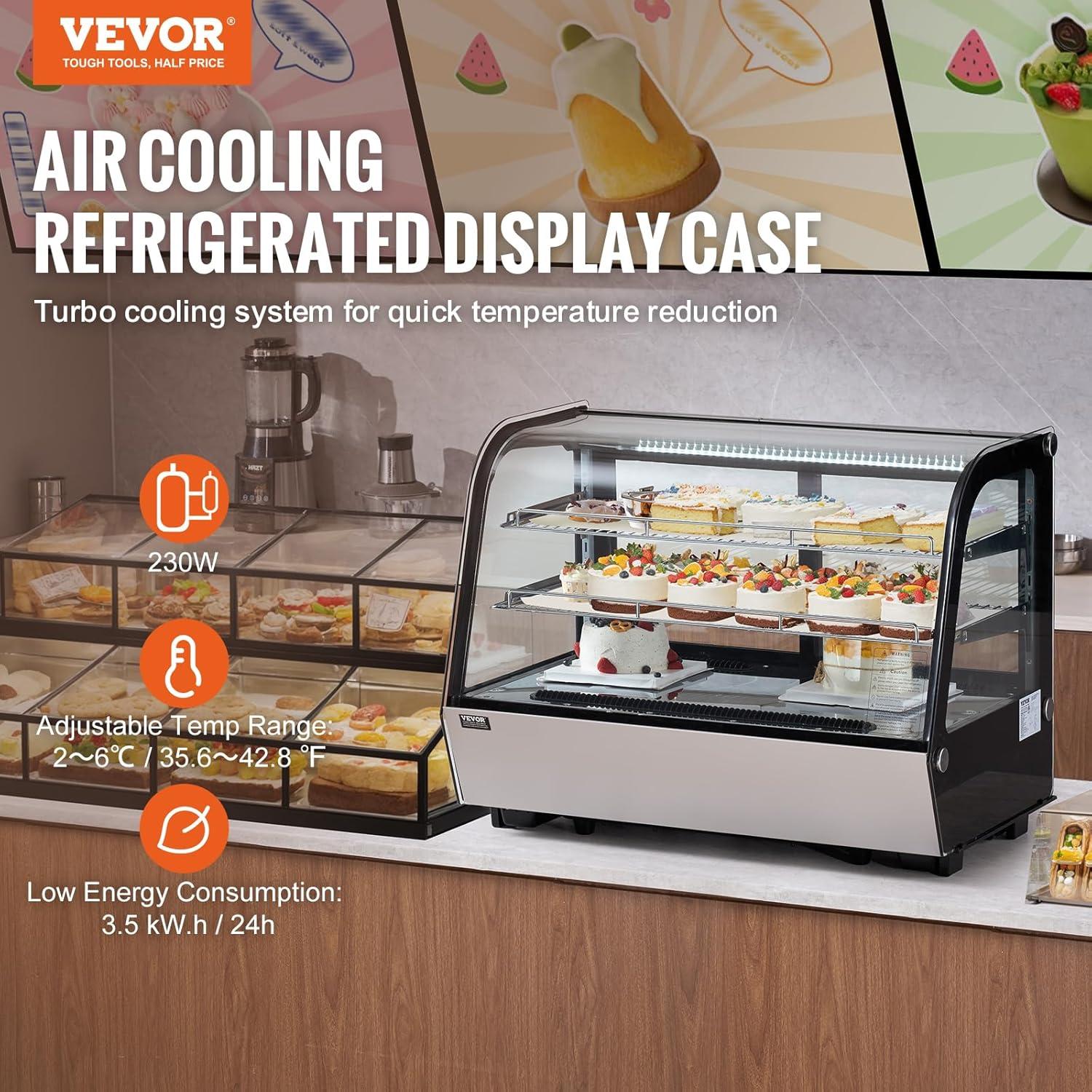 image:imageVEVOR Refrigerated Display Case 35 CuFt100L 2Tier Countertop Pastry Display Case Commercial Display Refrigerator with LED Lighting TURBO Cooling FrostFree AirCooling Rear Sliding Door5 CuFt