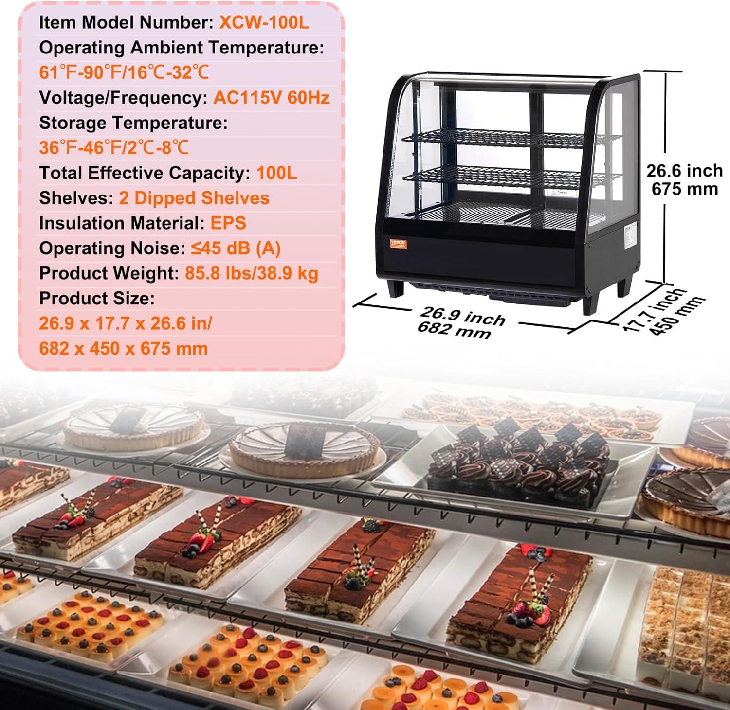 image:imageVEVOR Refrigerated Display Case 35 CuFt100L 2Tier Countertop Pastry Display Case Commercial Display Refrigerator with LED Lighting TURBO Cooling FrostFree AirCooling Rear Sliding Door35 CuFt