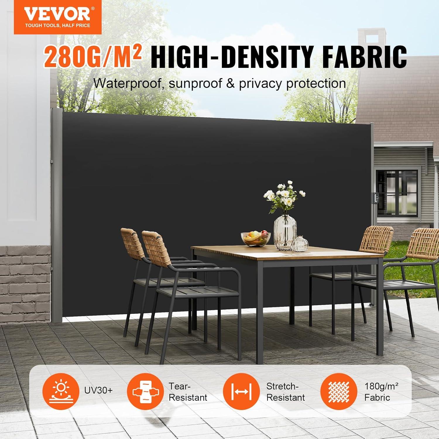 image:imageVEVOR Retractable Side Awning UV 50 71x236 Rugged Full Aluminum RustProof Side Awning Patio Sunshine Privacy Divider 280 g Thicken Wind Screen for Courtyard Roof Terraces Pools BeigeBlack