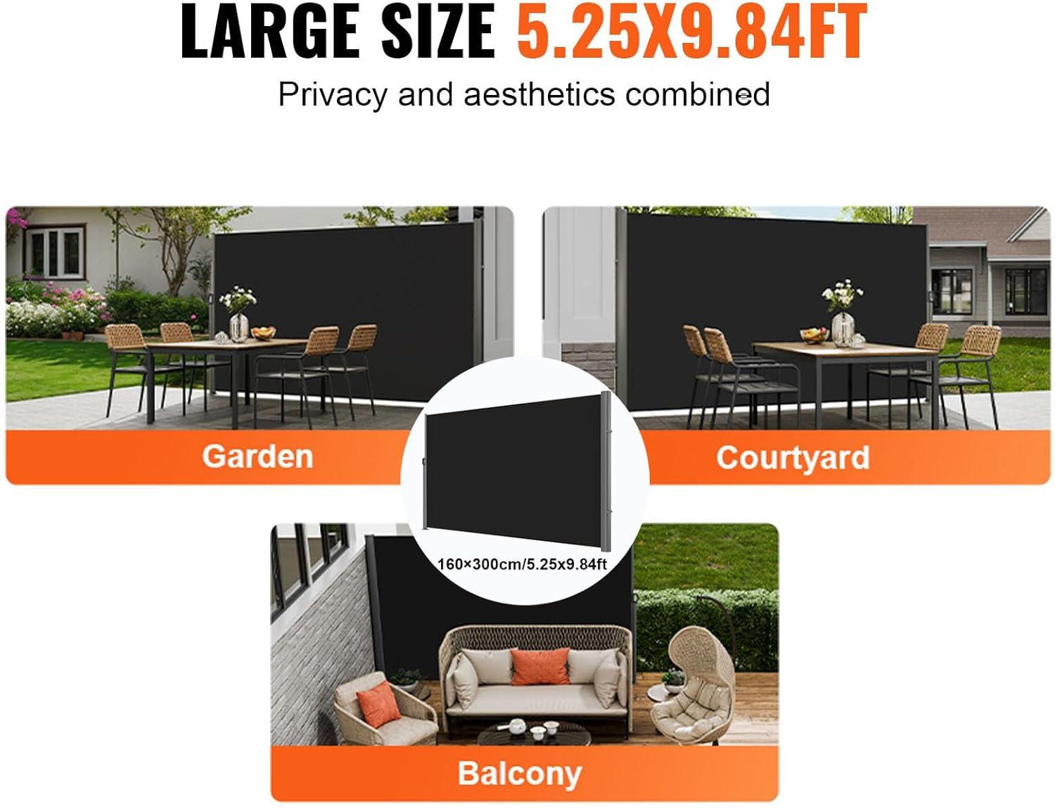 image:imageVEVOR Retractable Side Awning UV 50 71x236 Rugged Full Aluminum RustProof Side Awning Patio Sunshine Privacy Divider 280 g Thicken Wind Screen for Courtyard Roof Terraces Pools BeigeBlack