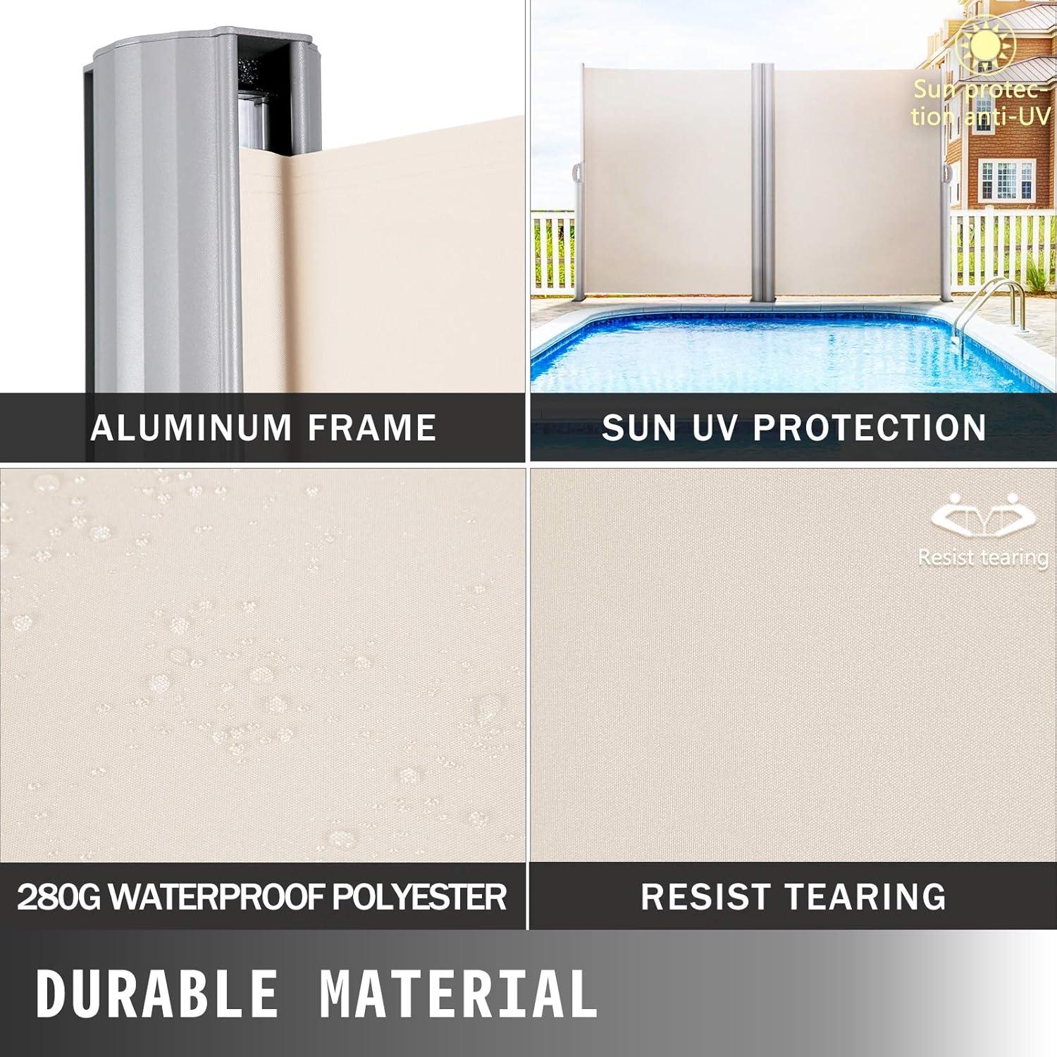 image:imageVEVOR Retractable Side Awning UV 50 71x236 Rugged Full Aluminum RustProof Side Awning Patio Sunshine Privacy Divider 280 g Thicken Wind Screen for Courtyard Roof Terraces Pools BeigeBeige