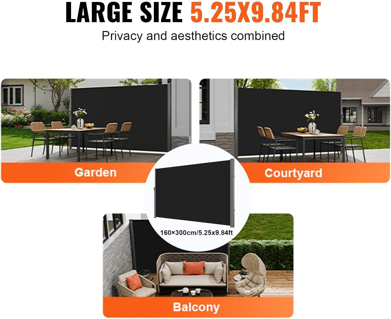 image:imageVEVOR Retractable Side Awning UV 50 71x236 Rugged Full Aluminum RustProof Side Awning Patio Sunshine Privacy Divider 280 g Thicken Wind Screen for Courtyard Roof Terraces Pools BeigeBlack