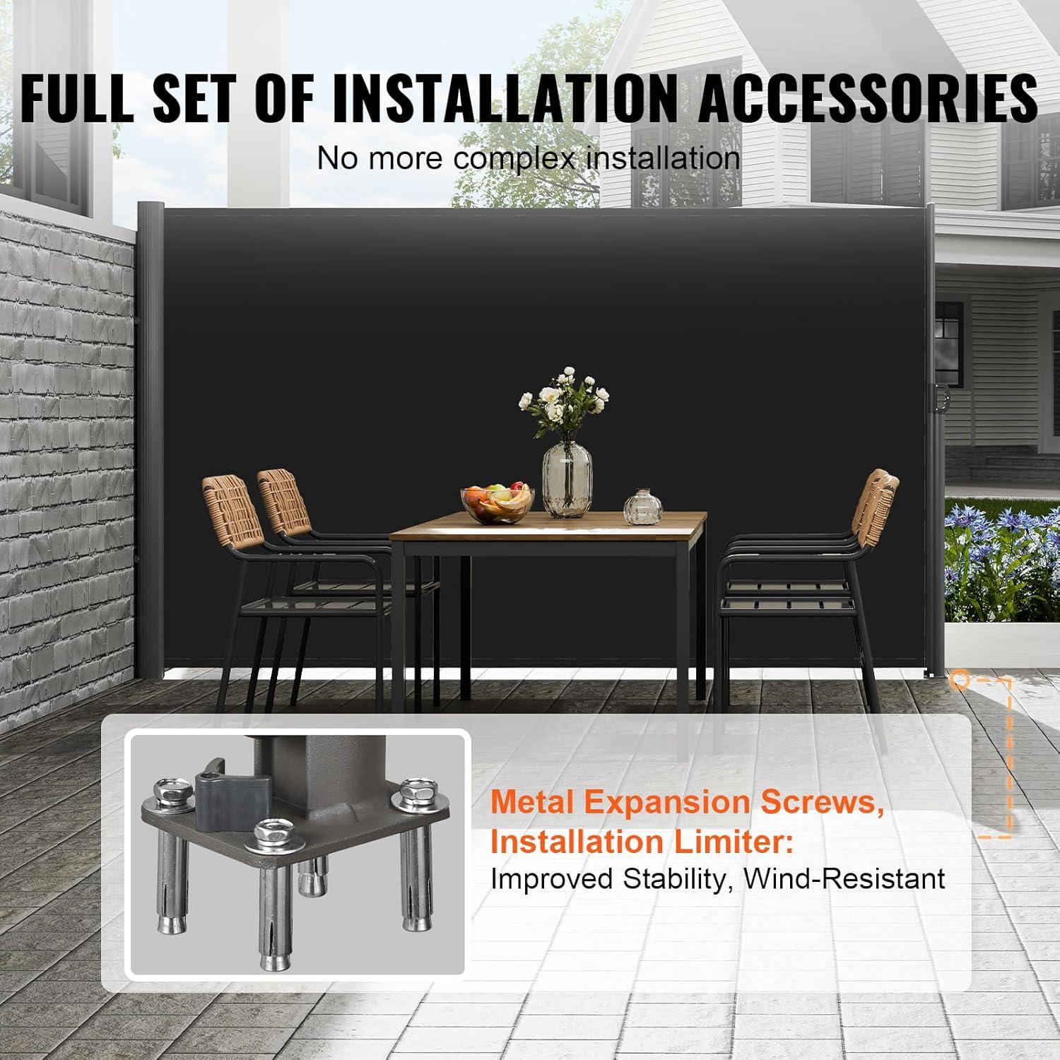 image:imageVEVOR Retractable Side Awning UV 50 71x236 Rugged Full Aluminum RustProof Side Awning Patio Sunshine Privacy Divider 280 g Thicken Wind Screen for Courtyard Roof Terraces Pools BeigeBlack