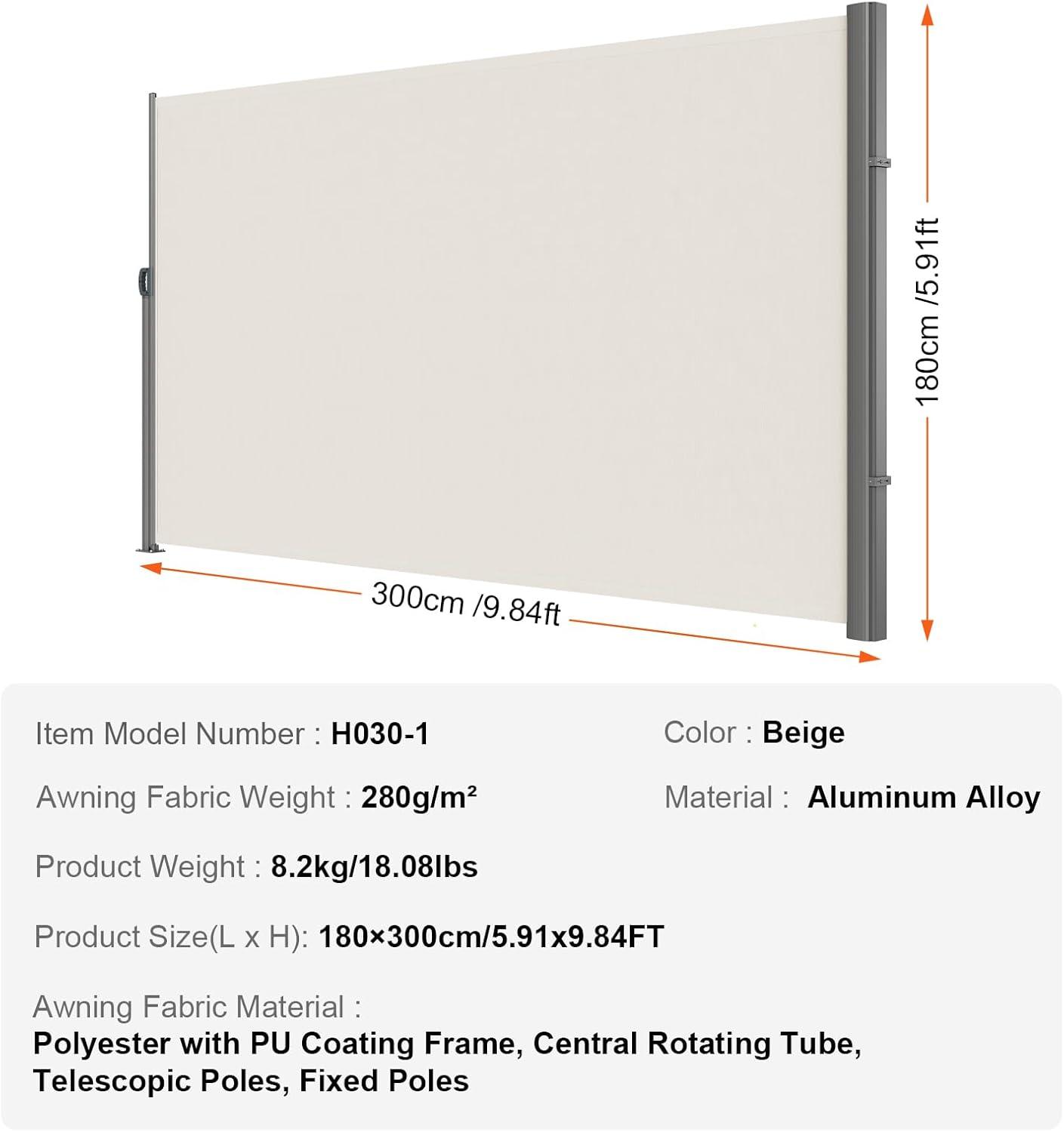 image:imageVEVOR Retractable Side Awning UV 50 71x236 Rugged Full Aluminum RustProof Side Awning Patio Sunshine Privacy Divider 280 g Thicken Wind Screen for Courtyard Roof Terraces Pools BeigeBeige