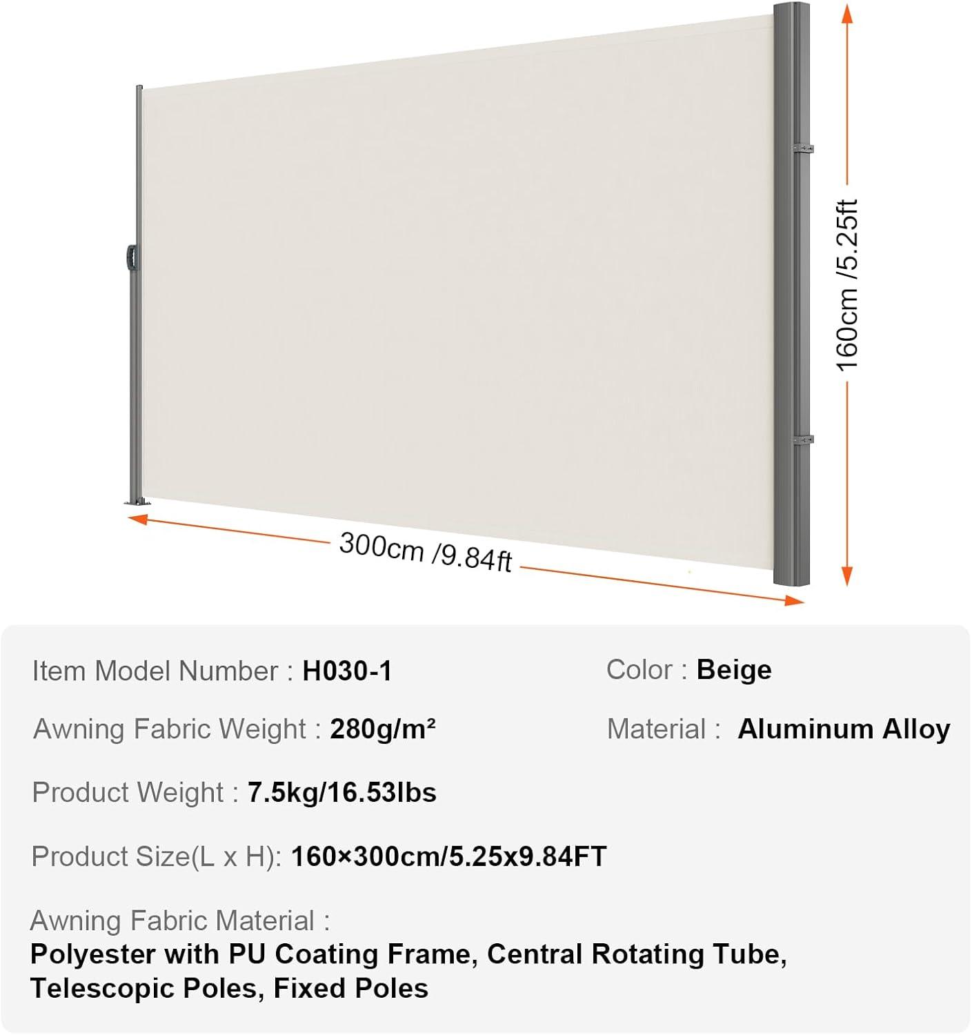 image:imageVEVOR Retractable Side Awning UV 50 71x236 Rugged Full Aluminum RustProof Side Awning Patio Sunshine Privacy Divider 280 g Thicken Wind Screen for Courtyard Roof Terraces Pools BeigeBeige