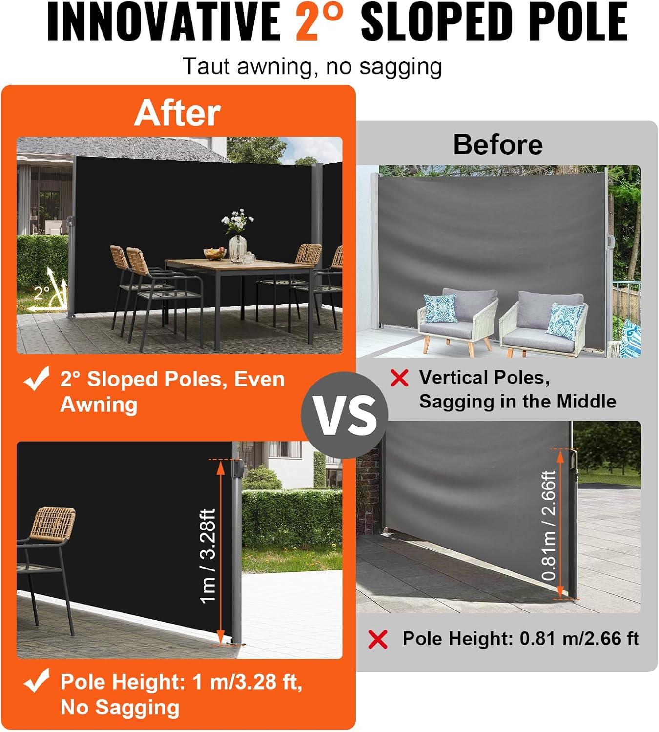 image:imageVEVOR Retractable Side Awning UV 50 71x236 Rugged Full Aluminum RustProof Side Awning Patio Sunshine Privacy Divider 280 g Thicken Wind Screen for Courtyard Roof Terraces Pools BeigeBlack