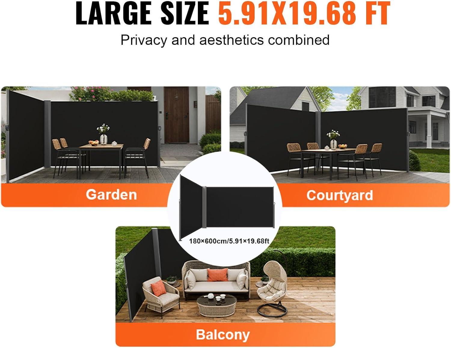image:imageVEVOR Retractable Side Awning UV 50 71x236 Rugged Full Aluminum RustProof Side Awning Patio Sunshine Privacy Divider 280 g Thicken Wind Screen for Courtyard Roof Terraces Pools BeigeBlack