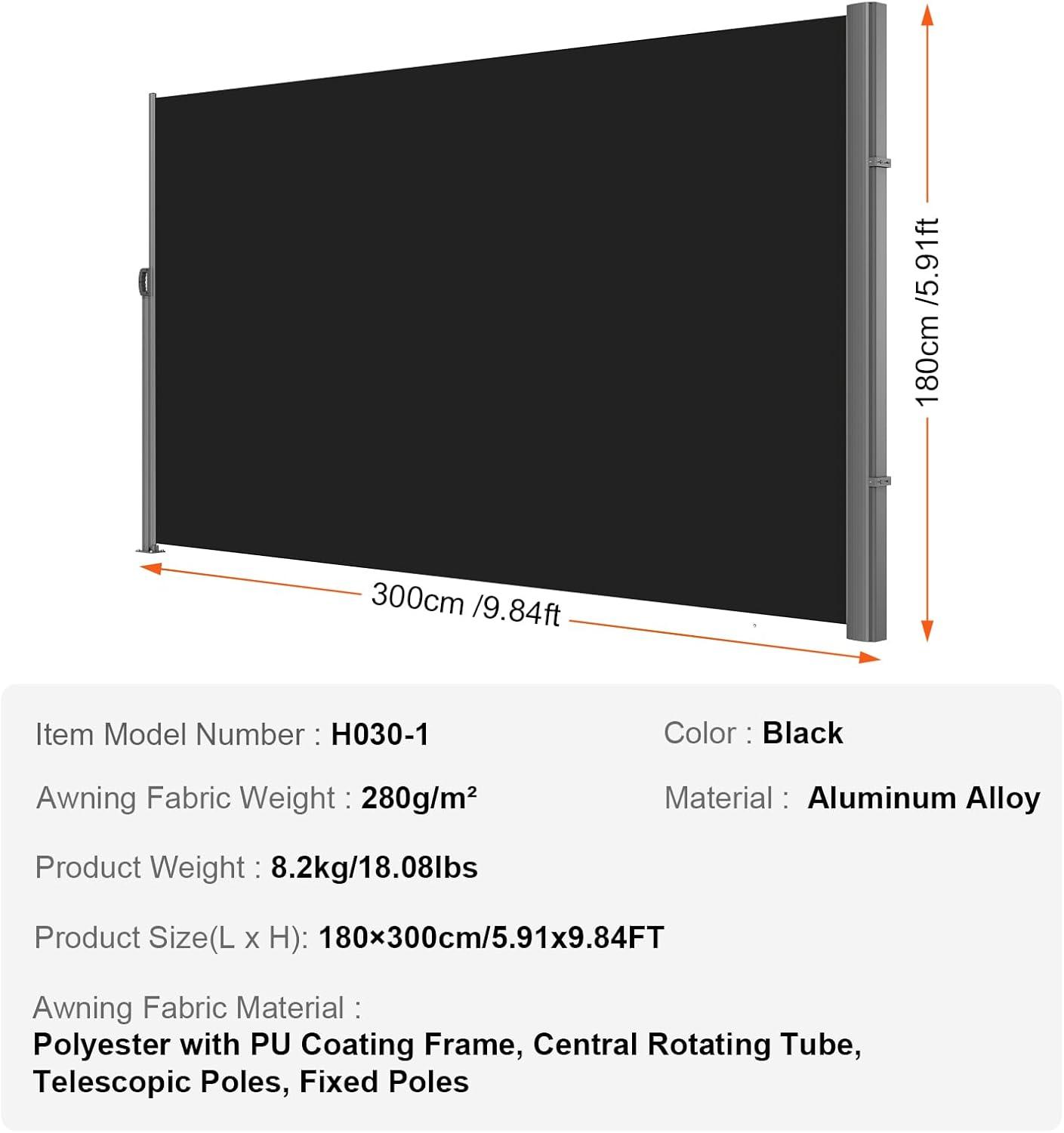 image:imageVEVOR Retractable Side Awning UV 50 71x236 Rugged Full Aluminum RustProof Side Awning Patio Sunshine Privacy Divider 280 g Thicken Wind Screen for Courtyard Roof Terraces Pools BeigeBlack