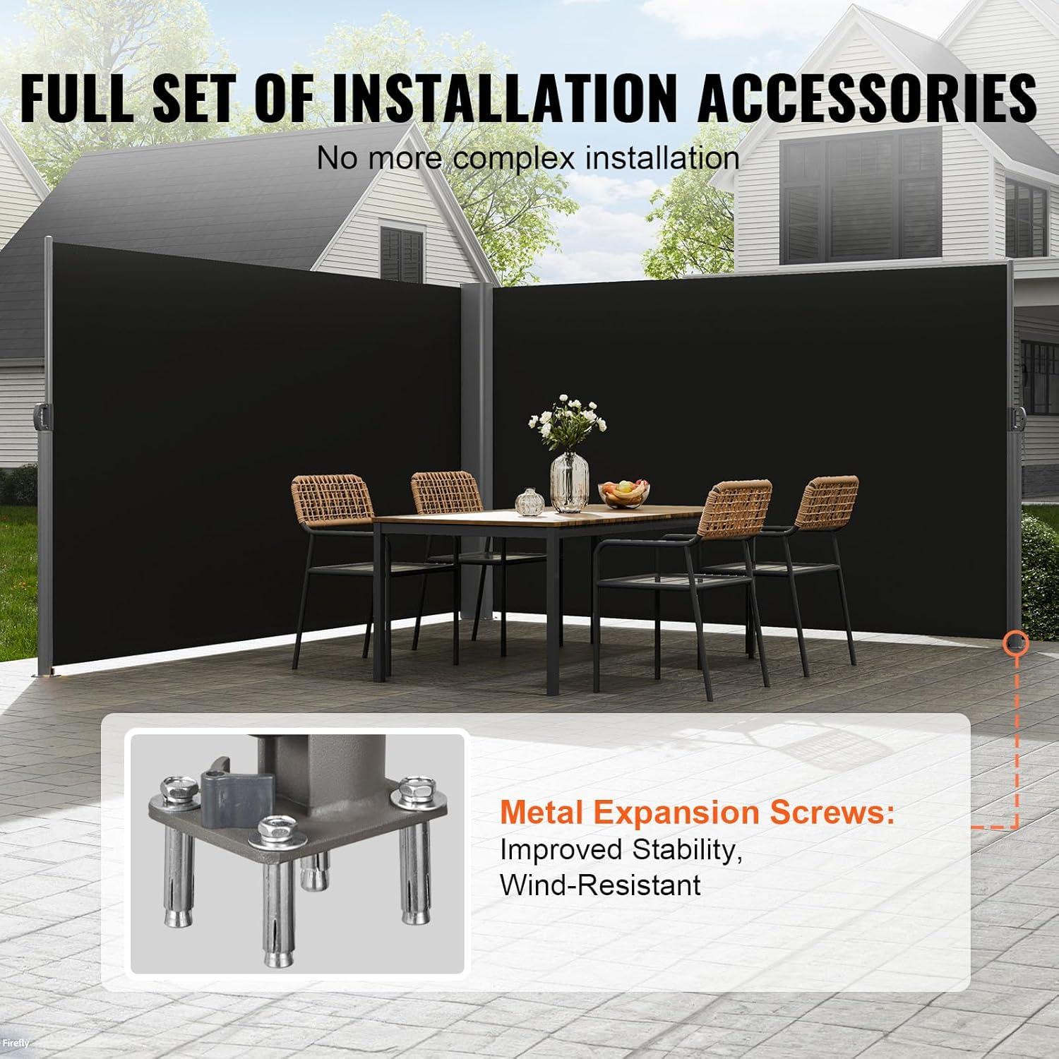 image:imageVEVOR Retractable Side Awning UV 50 71x236 Rugged Full Aluminum RustProof Side Awning Patio Sunshine Privacy Divider 280 g Thicken Wind Screen for Courtyard Roof Terraces Pools BeigeBlack